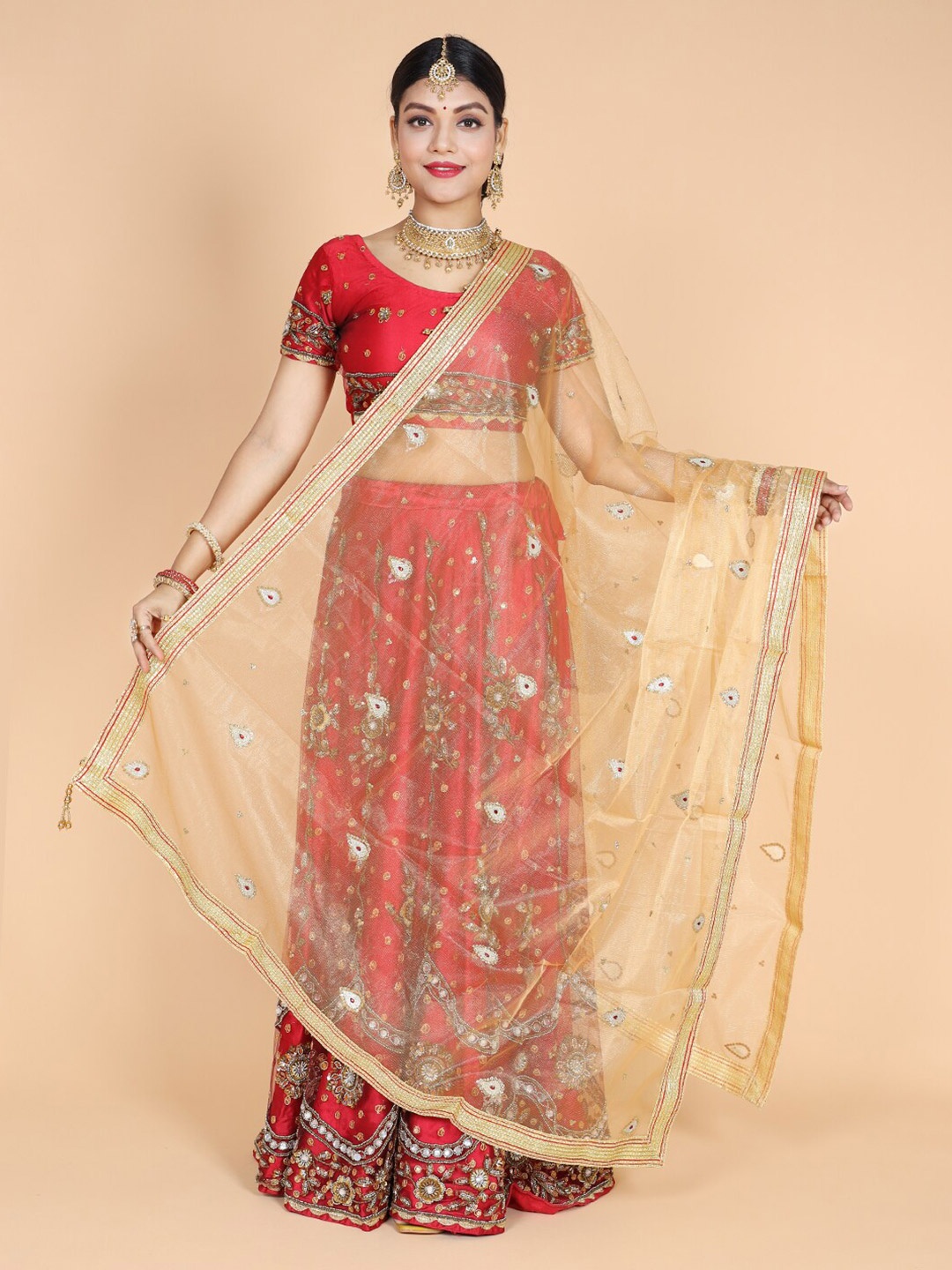 

NAMASKAR Ethnic Motifs Embroidered Dupatta, Gold