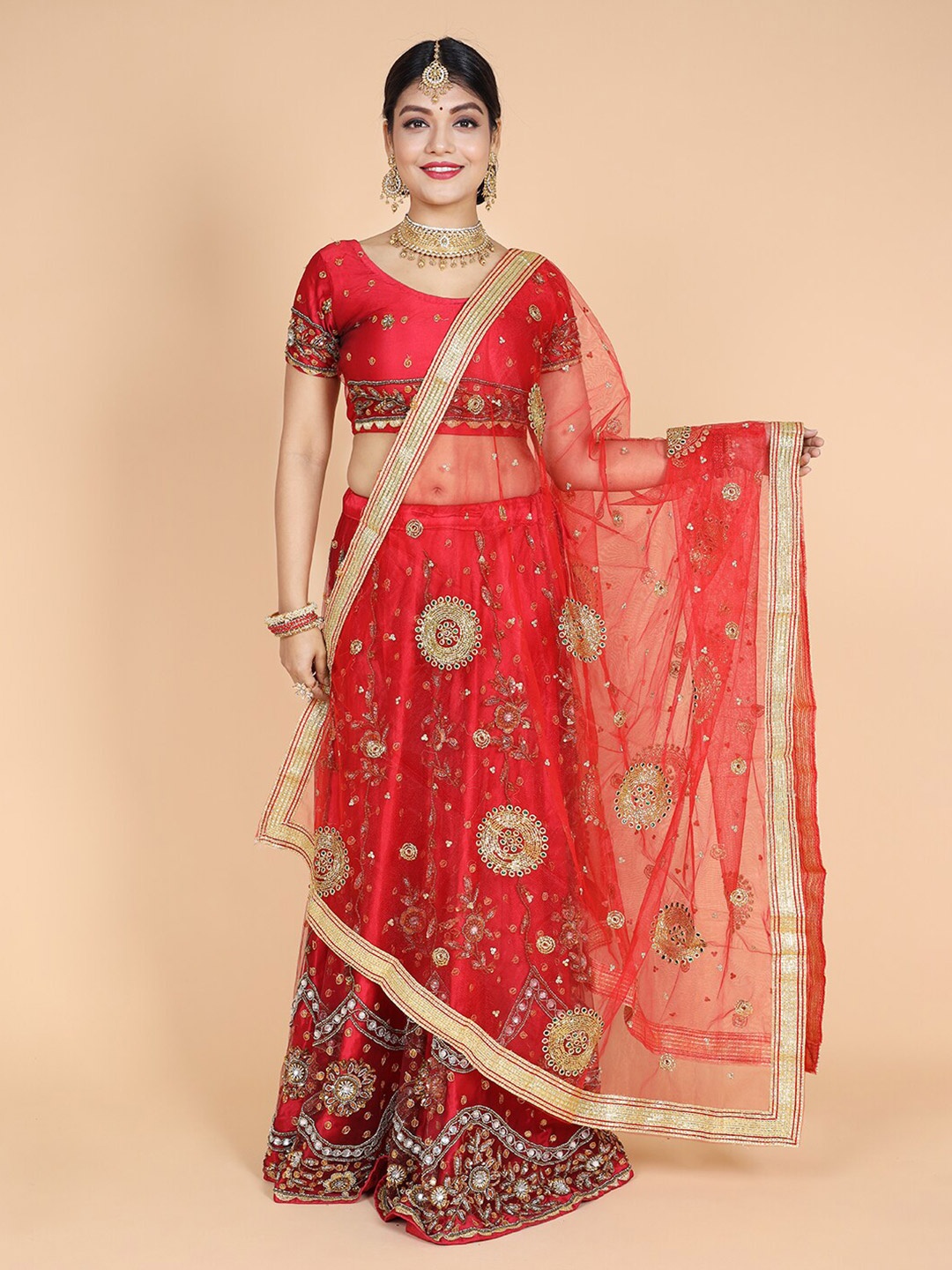 

NAMASKAR Ethnic Motifs Embroidered Dupatta, Red