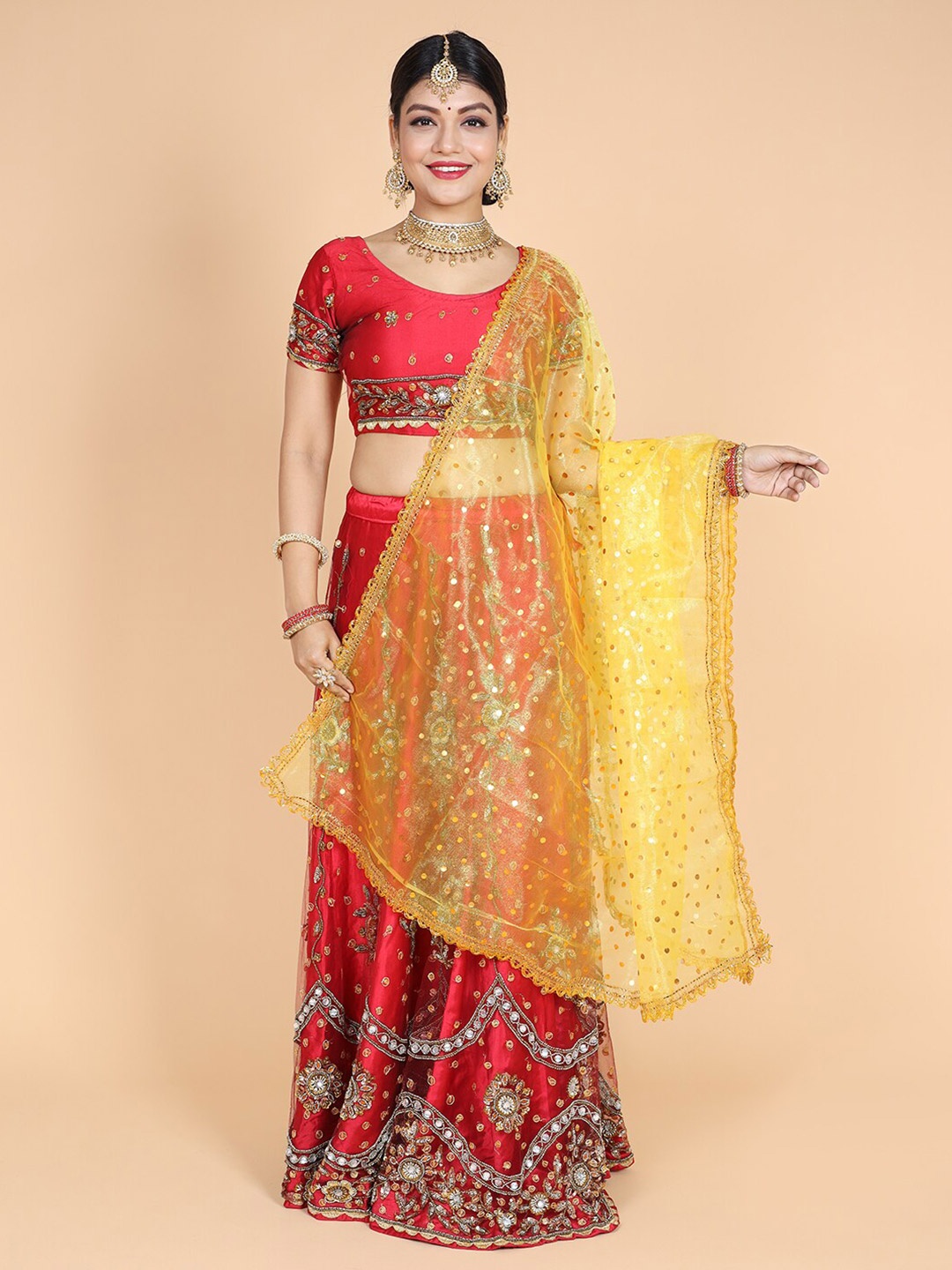 

NAMASKAR Geometric Printed Dupatta, Yellow