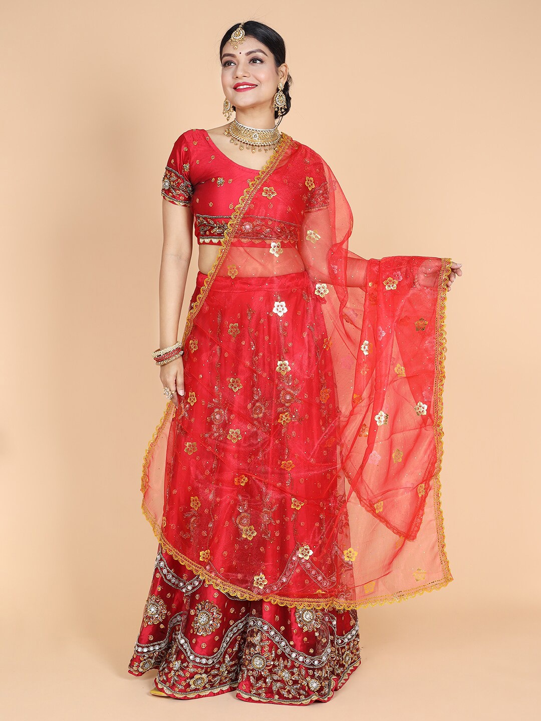 

NAMASKAR Ethnic Motifs Printed Dupatta, Red