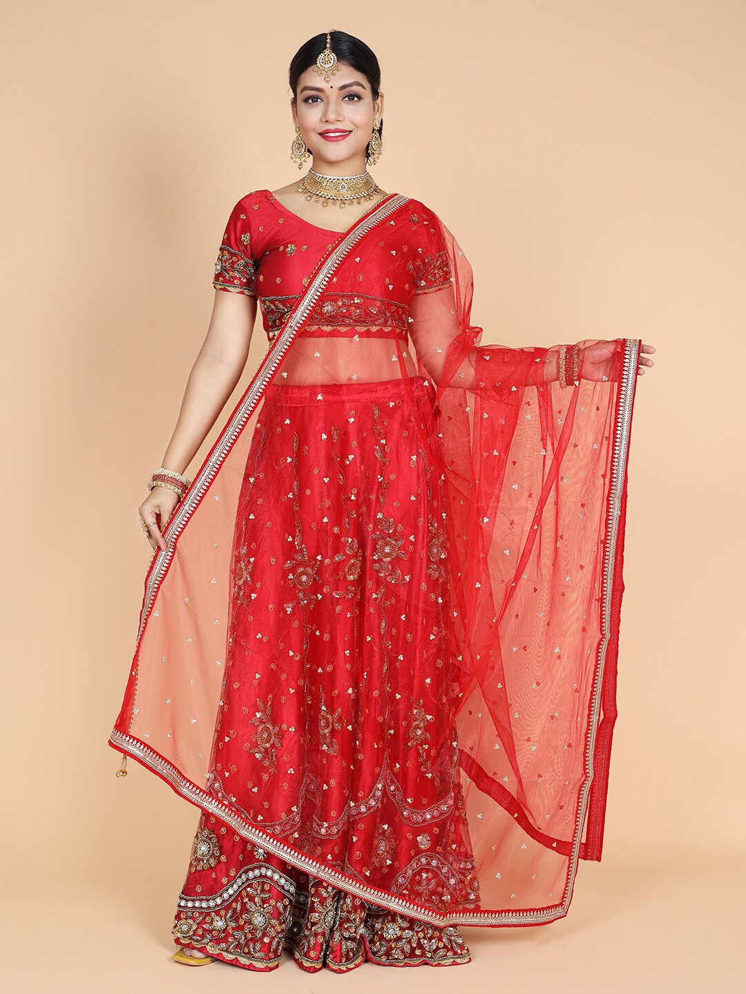 

NAMASKAR Ethnic Motifs Embroidered Dupatta, Red