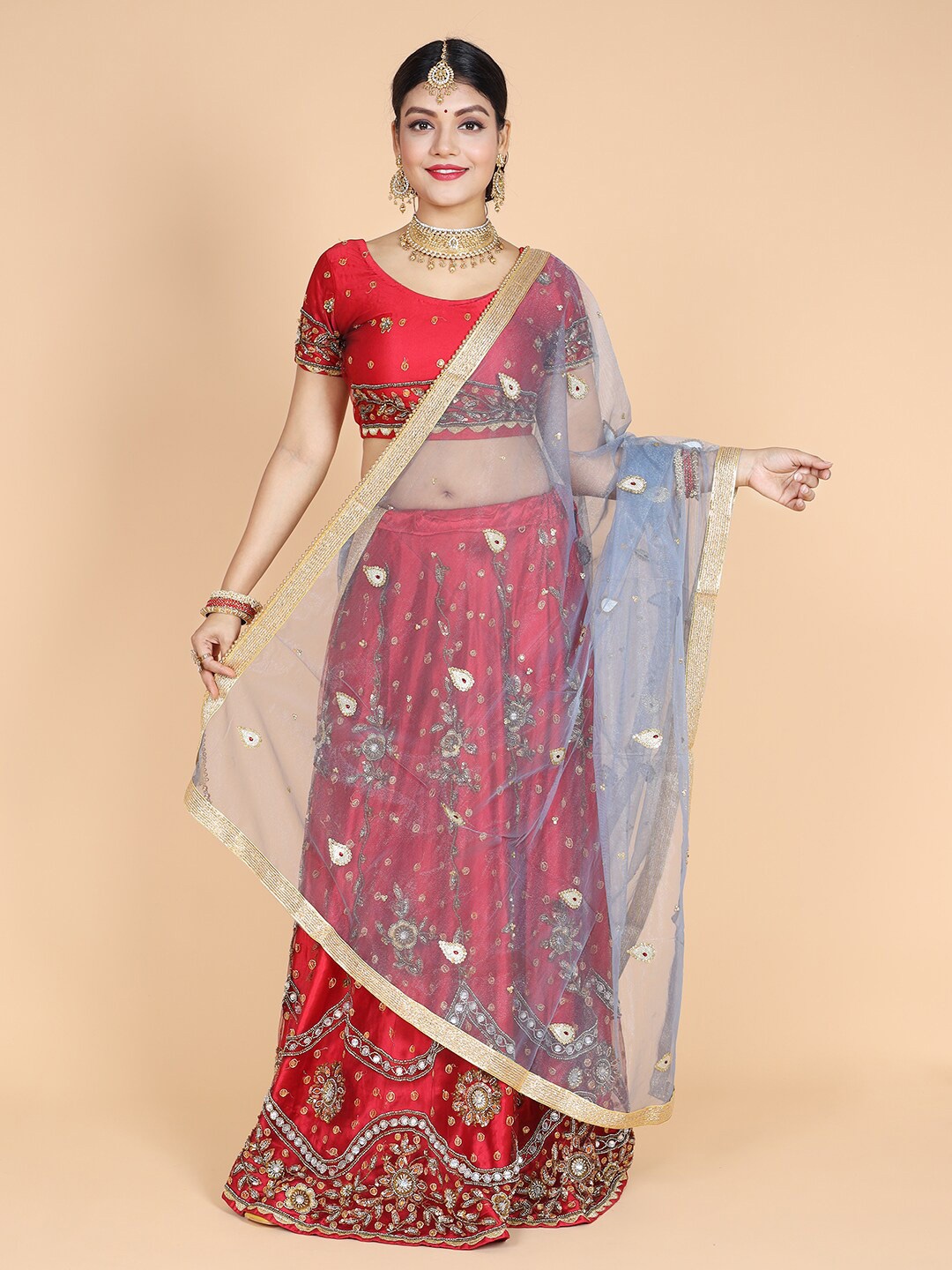 

NAMASKAR Ethnic Motifs Embroidered Dupatta, Silver