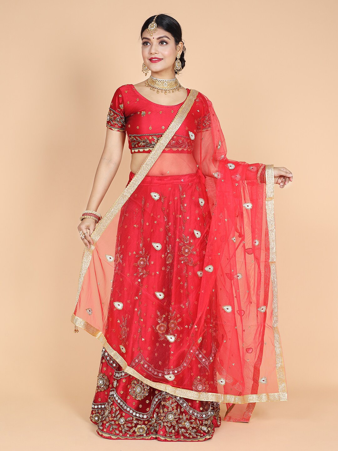 

NAMASKAR Ethnic Motifs Embroidered Dupatta, Red