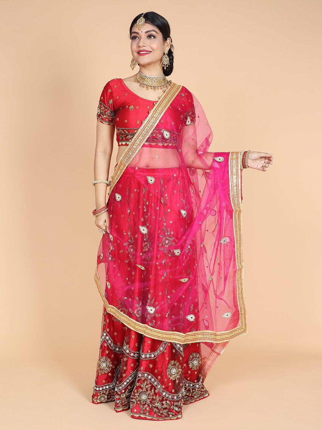 

NAMASKAR Ethnic Motifs Embroidered Dupatta, Pink