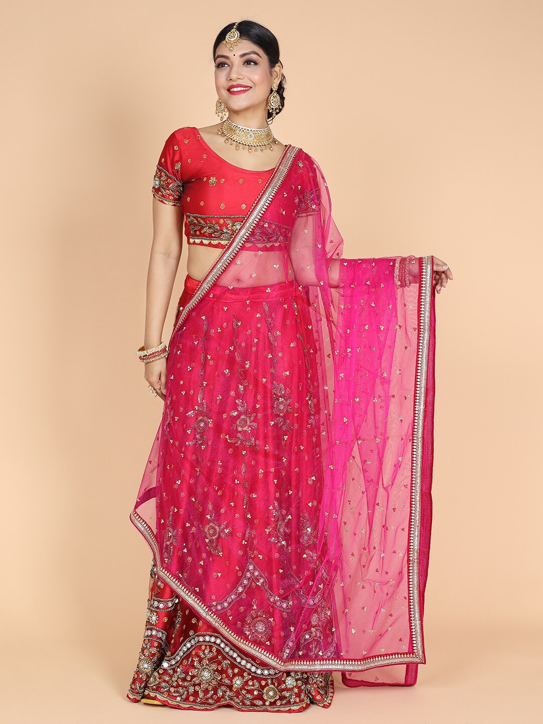

NAMASKAR Ethnic Motifs Embroidered Dupatta, Pink