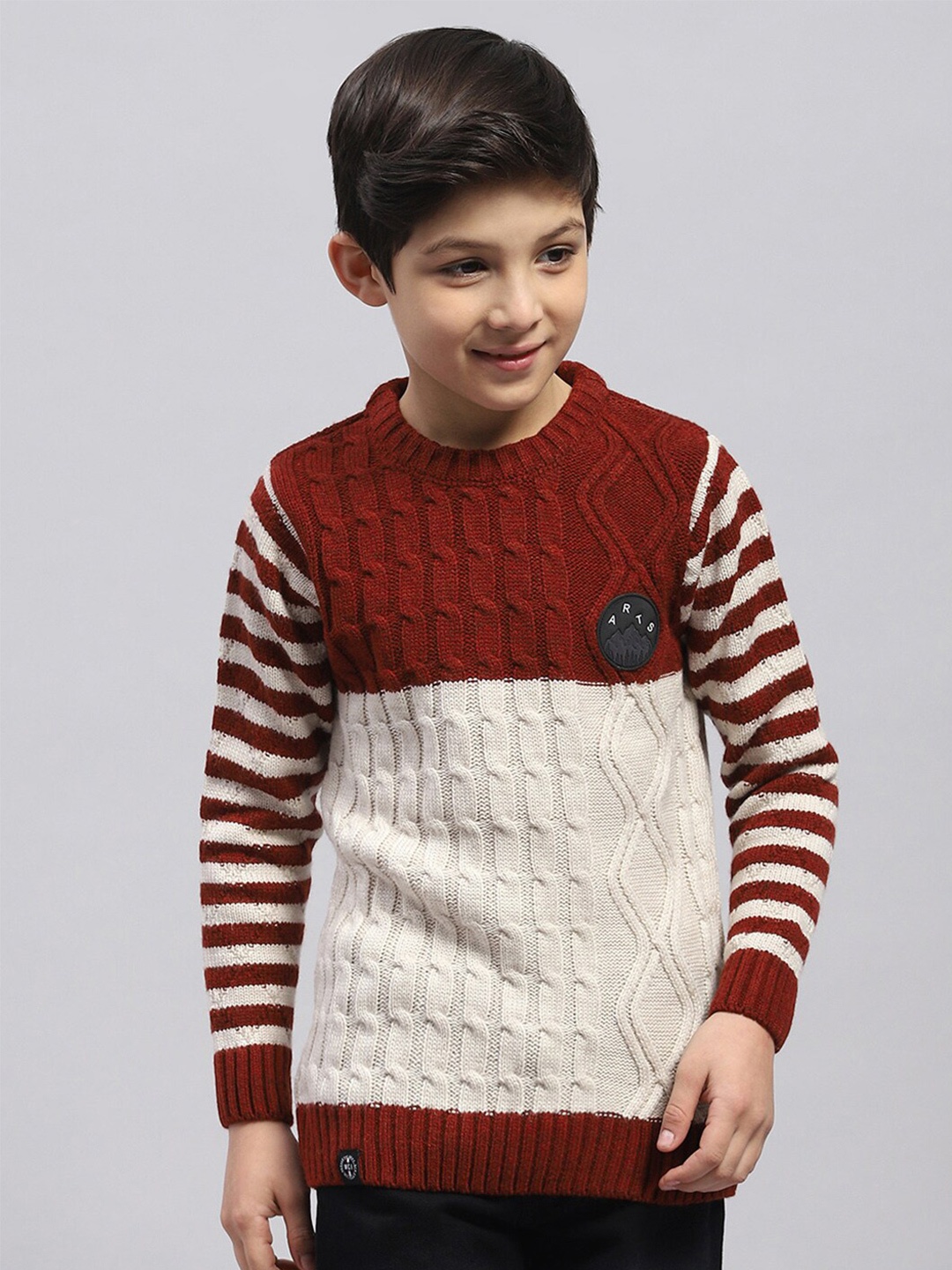 

Monte Carlo Boys Cable Knit Self Design Acrylic Ribbed Pullover, Rust