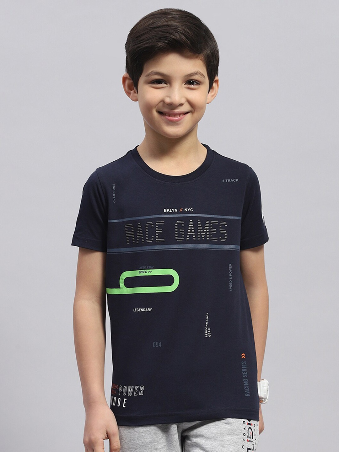 

Monte Carlo Summer Boys Typography Printed Cotton T-shirt, Navy blue