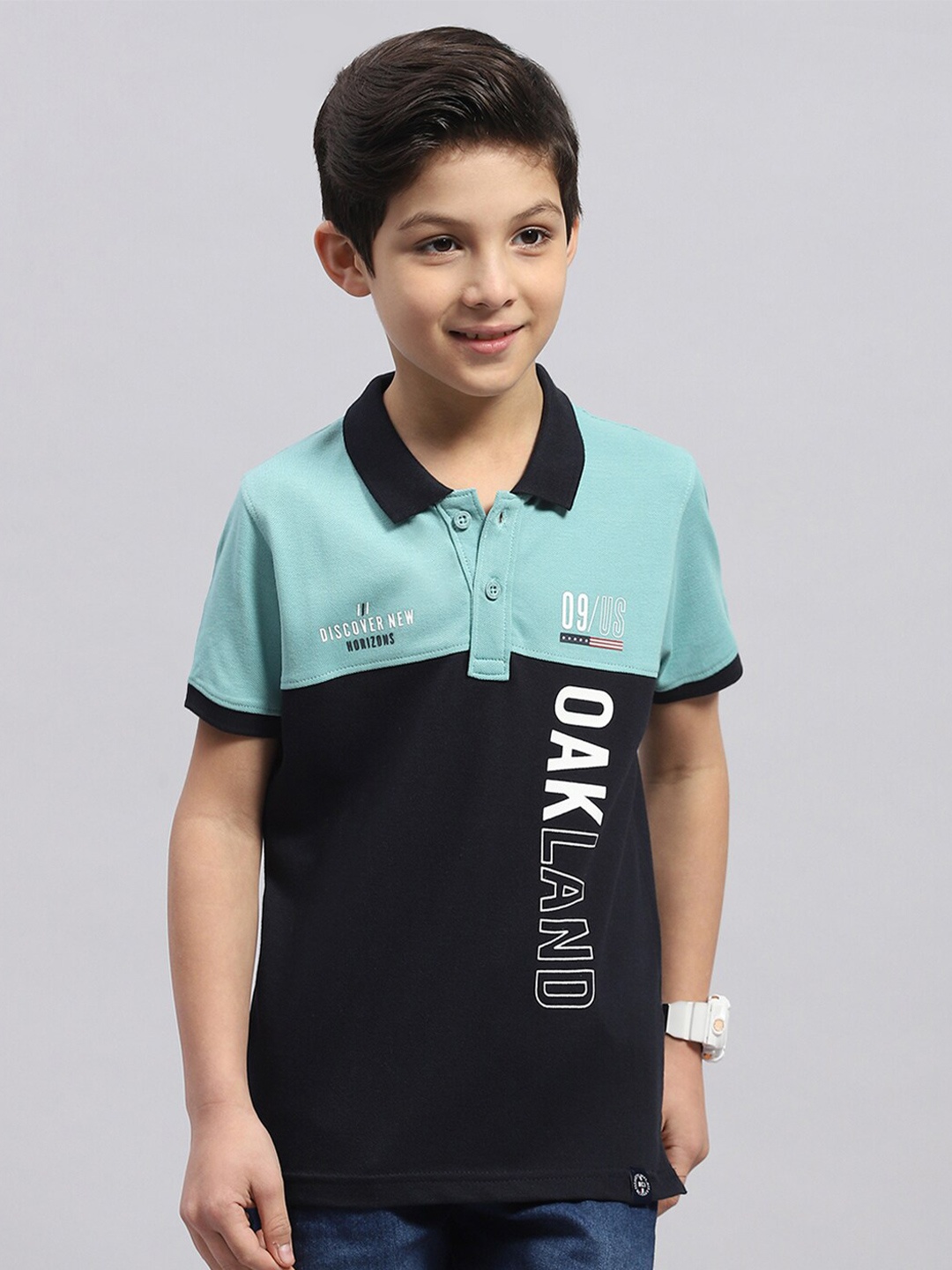 

Monte Carlo Boys Summer Typography Printed Polo Collar Cotton T-shirt, Blue