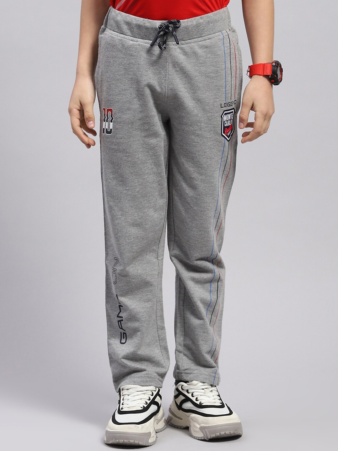 

Monte Carlo Boys Typographic Printed Track Pants, Grey