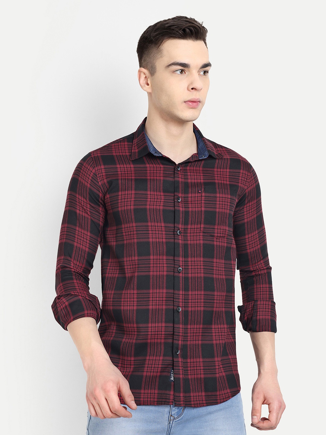 

CARBONN CLOTH Spread Collar Regular Fit Cotton Opaque Checked Casual Shirt, Maroon