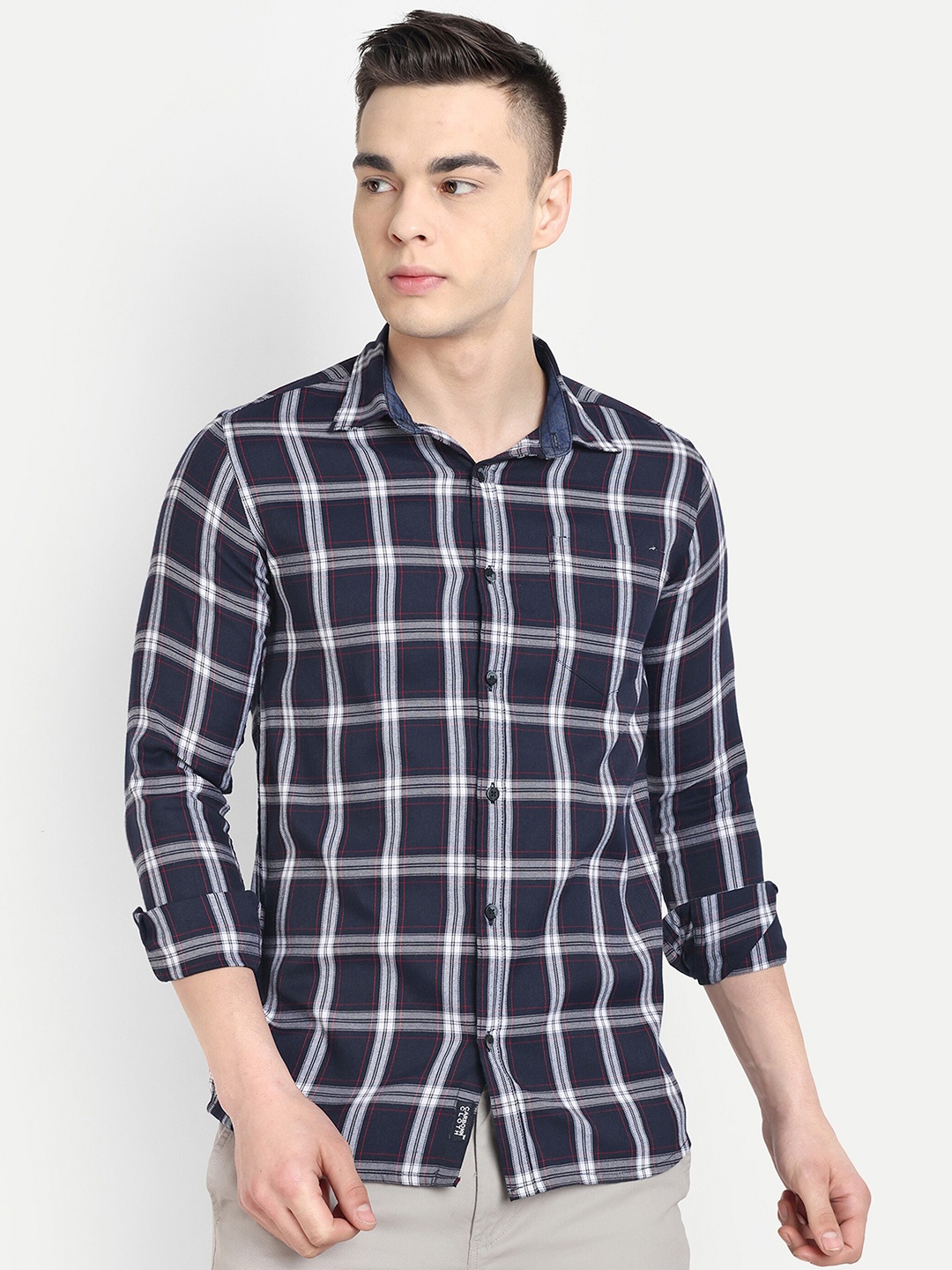

CARBONN CLOTH Windowpane Checks Spread Collar Regular Fit Cotton Opaque Casual Shirt, Blue