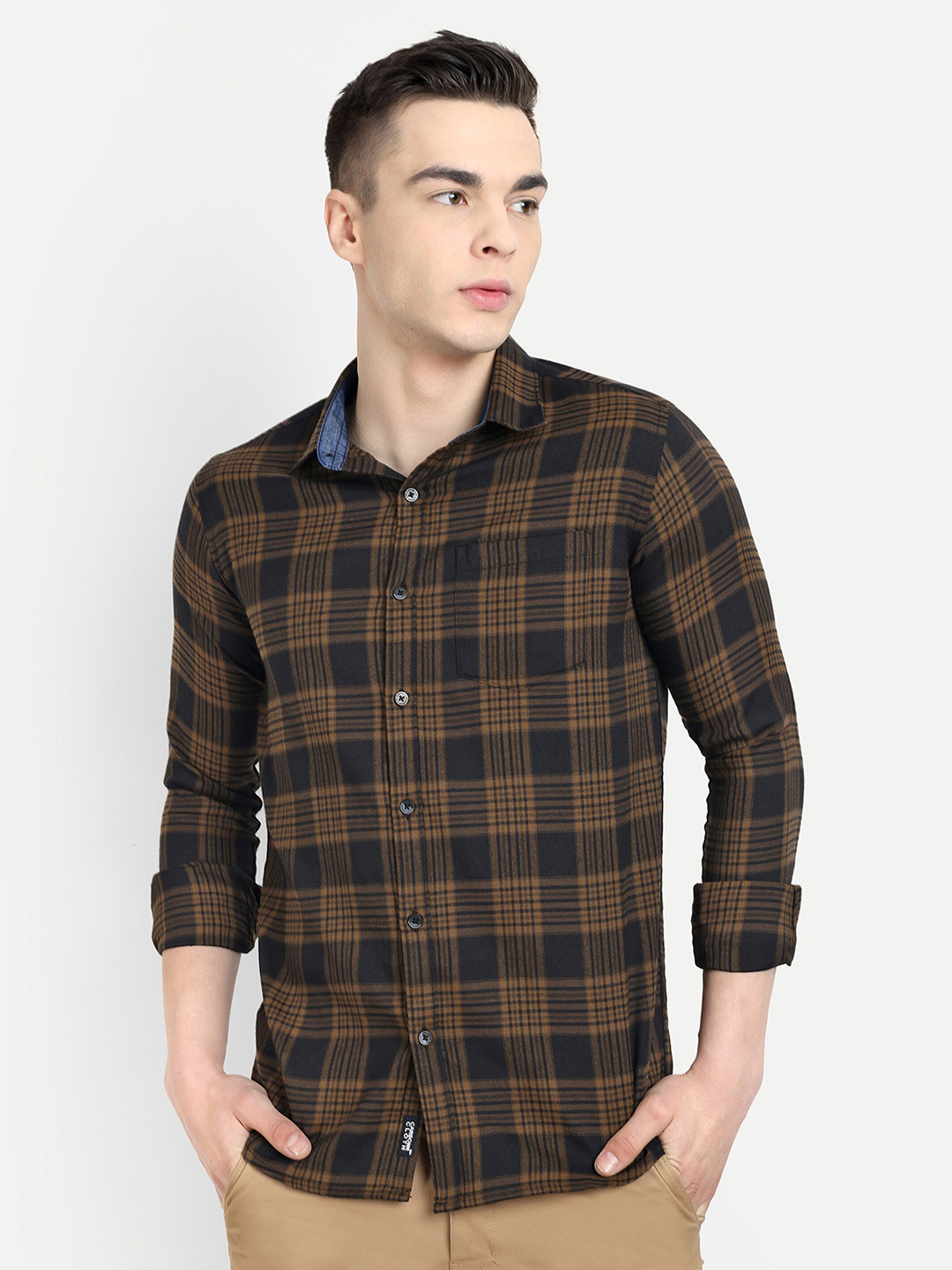 

CARBONN CLOTH Tartan Checks Spread Collar Regular Fit Cotton Opaque Casual Shirt, Brown