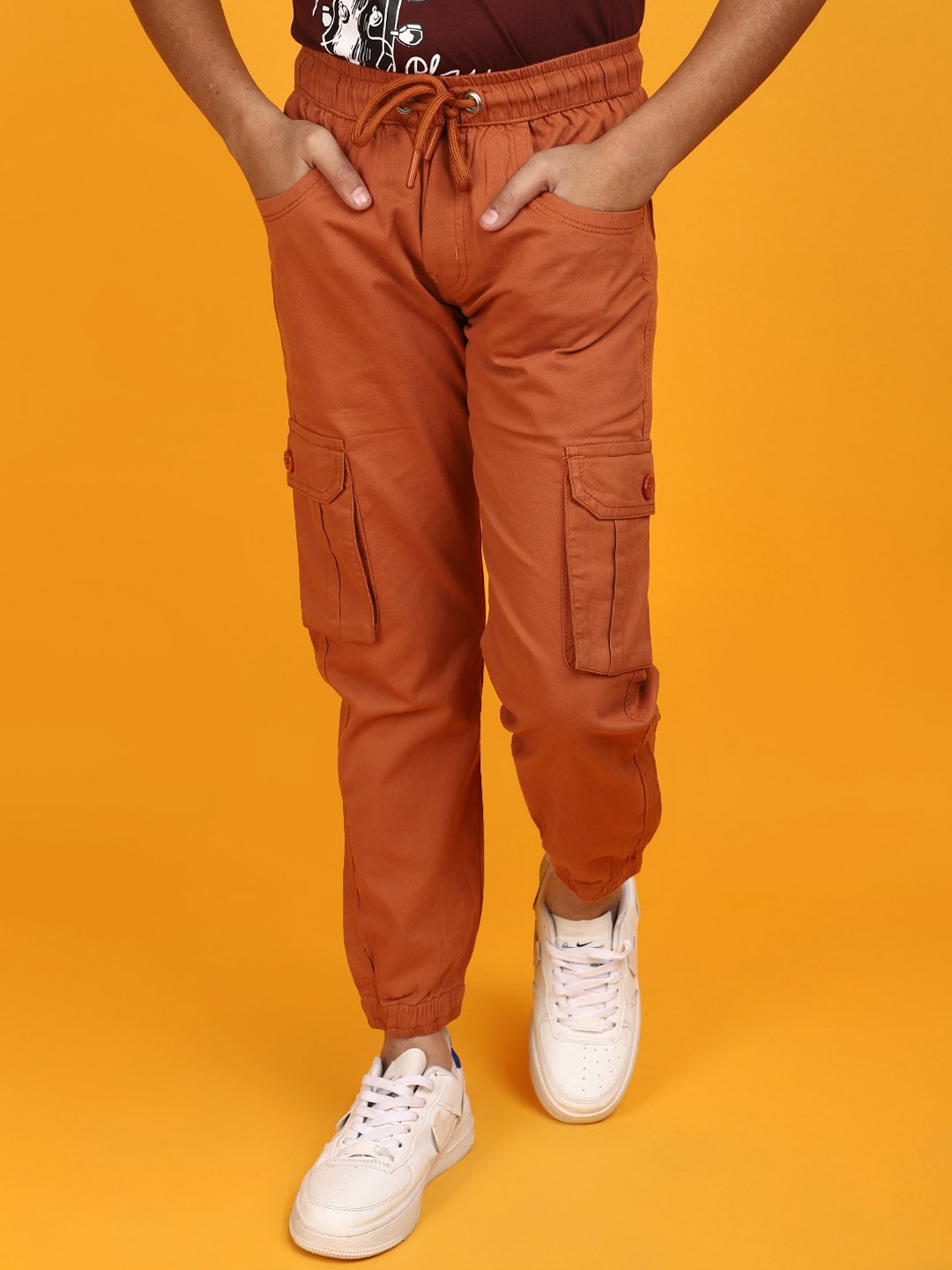 

V-Mart Boys Mid-Rise Regular Fit Cotton Cargos Trousers, Rust