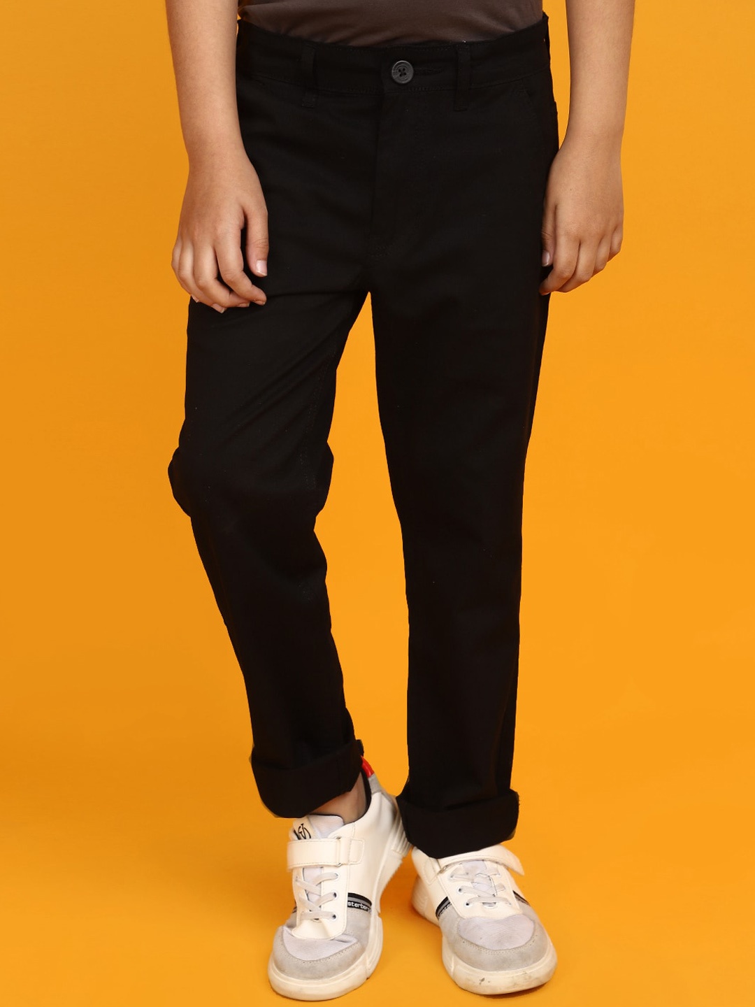 

V-Mart Boys Mid Rise Twill Cotton Chinos, Black