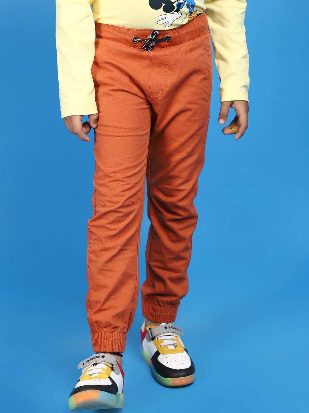 

V-Mart Boys Mid Rise Twill Cotton Joggers, Rust