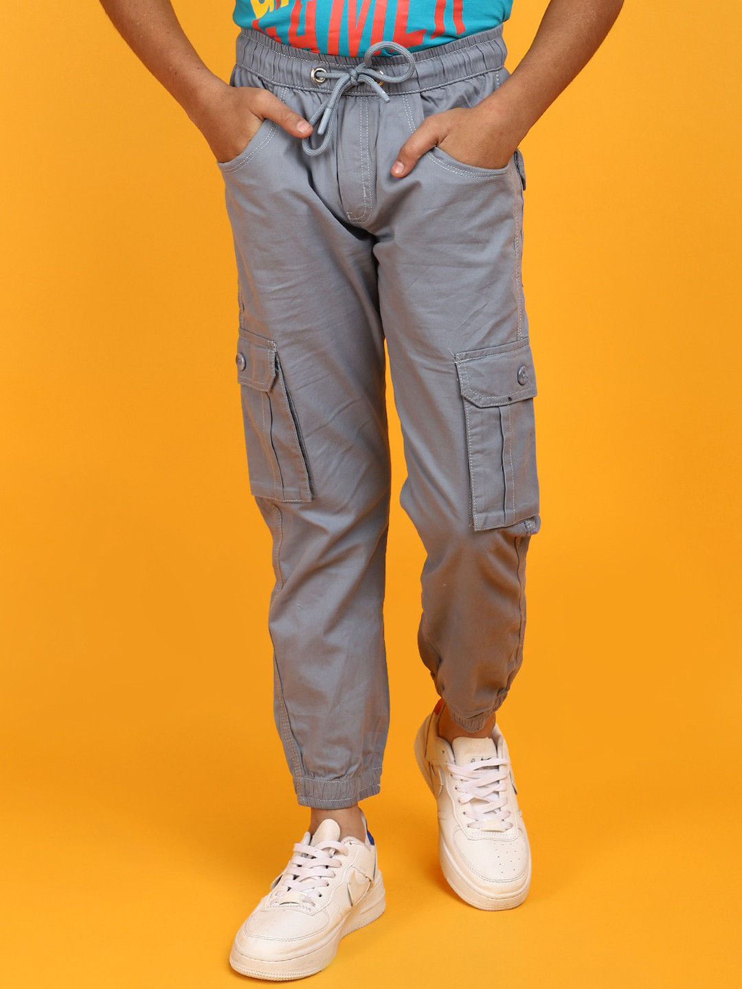 

V-Mart Boys Mid-Rise Twill Cotton Joggers, Grey