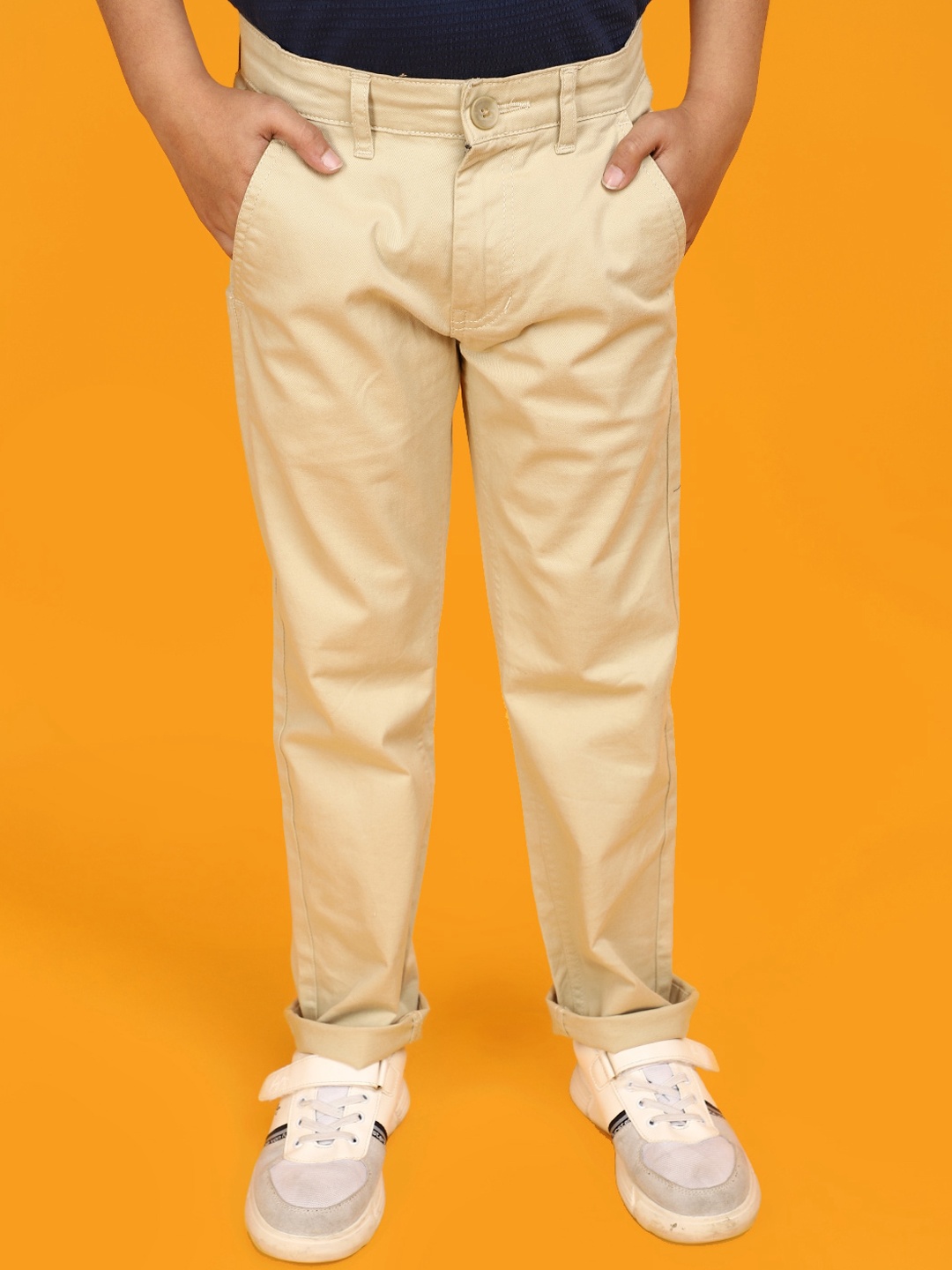 

V-Mart Boys Mid Rise Twill Cotton Chinos, Beige