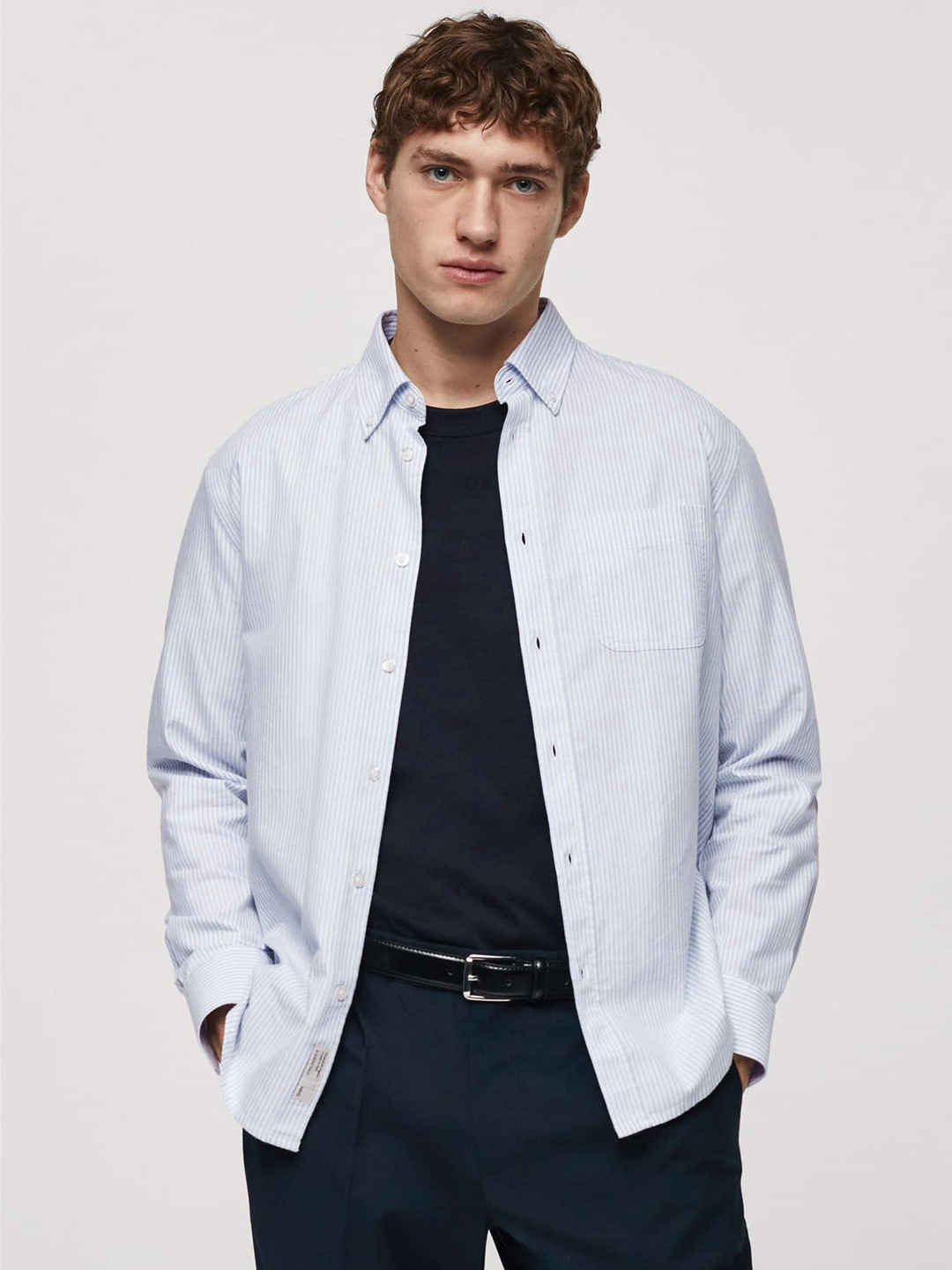 

MANGO MAN Cotton Pinstriped Casual Shirt, White