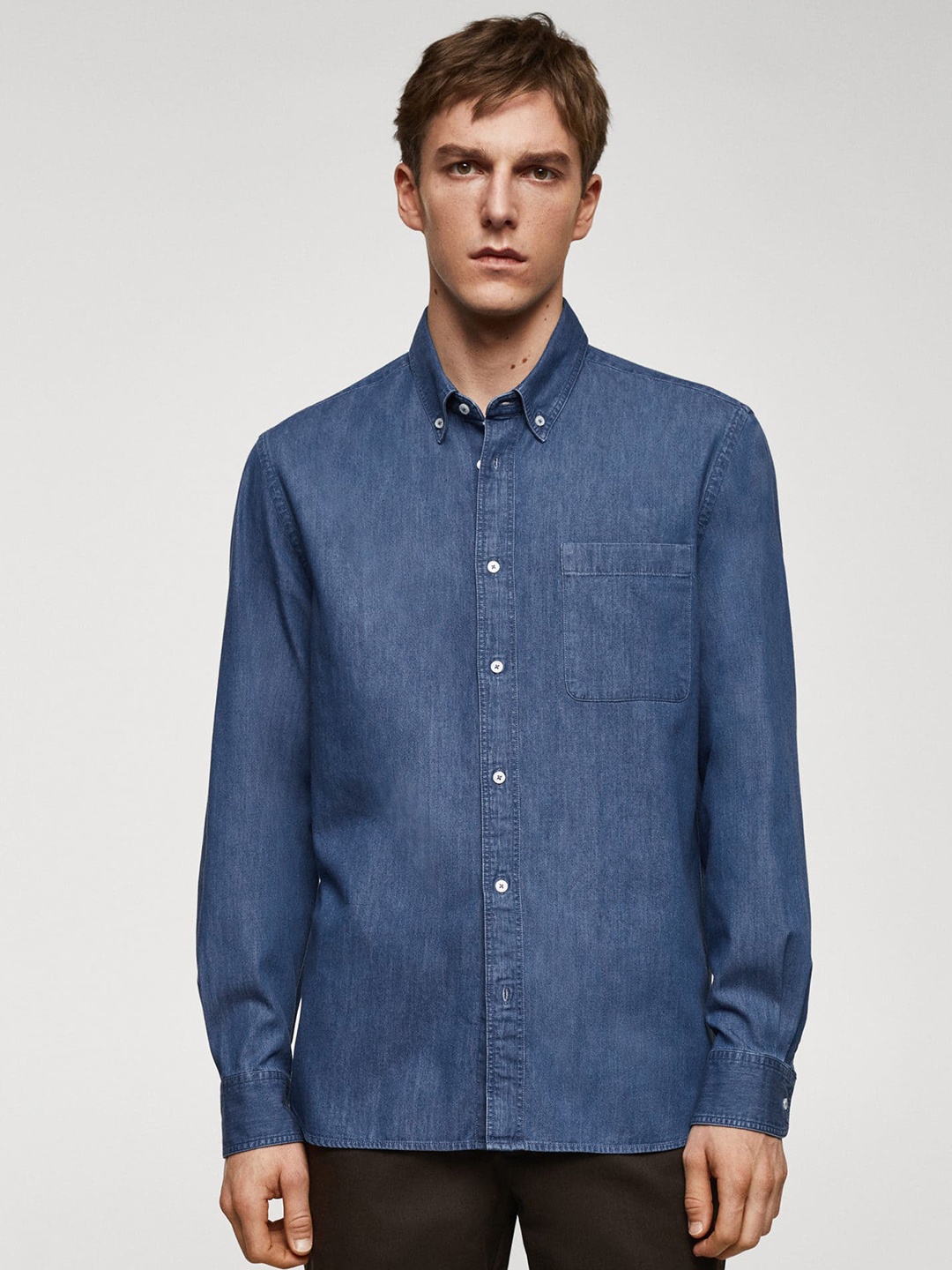 

MANGO MAN Cotton Classic Fit Chambray Casual Shirt, Blue