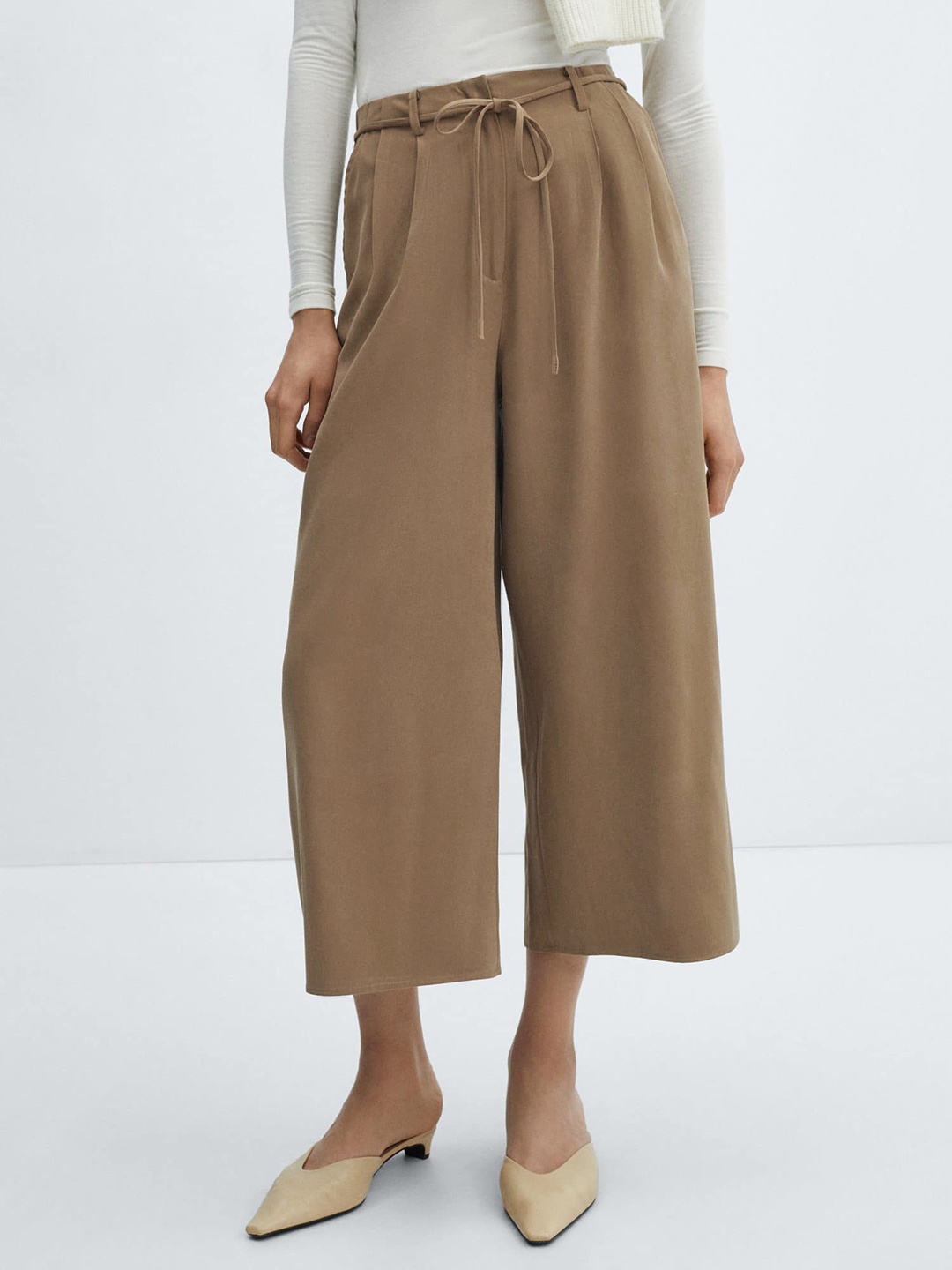 

MANGO Women Pleated Culottes, Brown