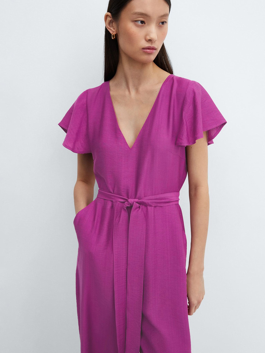 

MANGO Basic Jumpsuit with Fabric Belt, Magenta