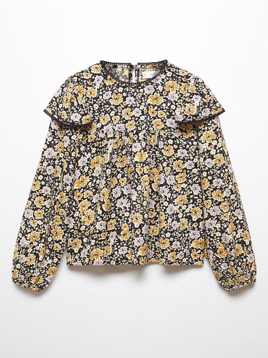 

Mango Kids Floral Print Puff Sleeve Top, Black