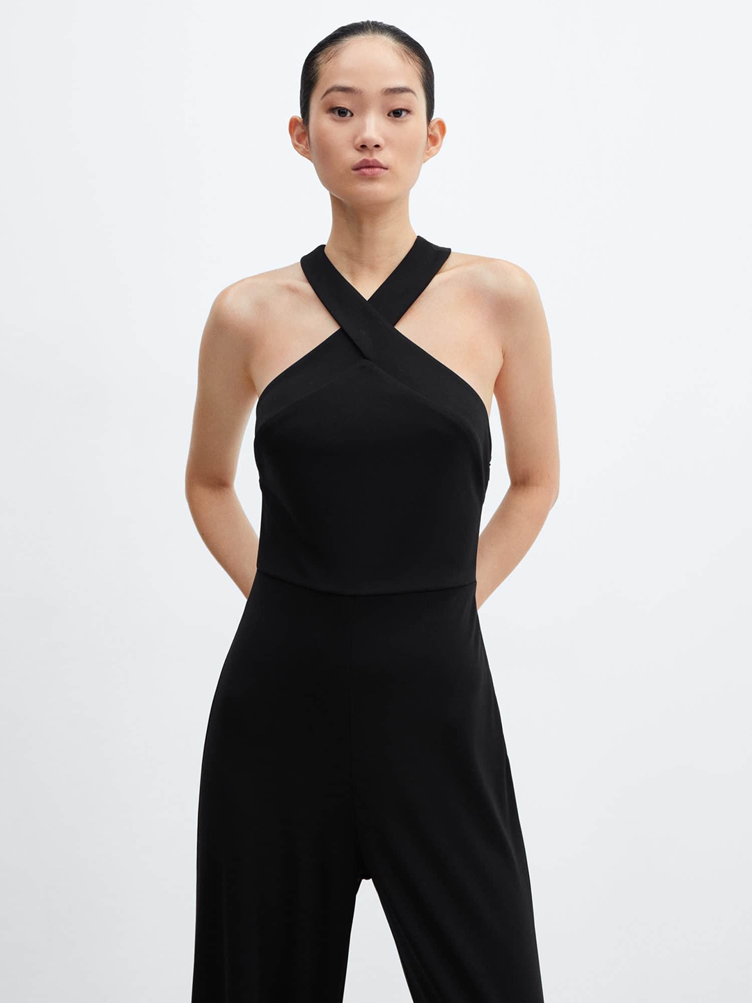 

MANGO Cross V-Neck Open-Back Jumpsuit, Black