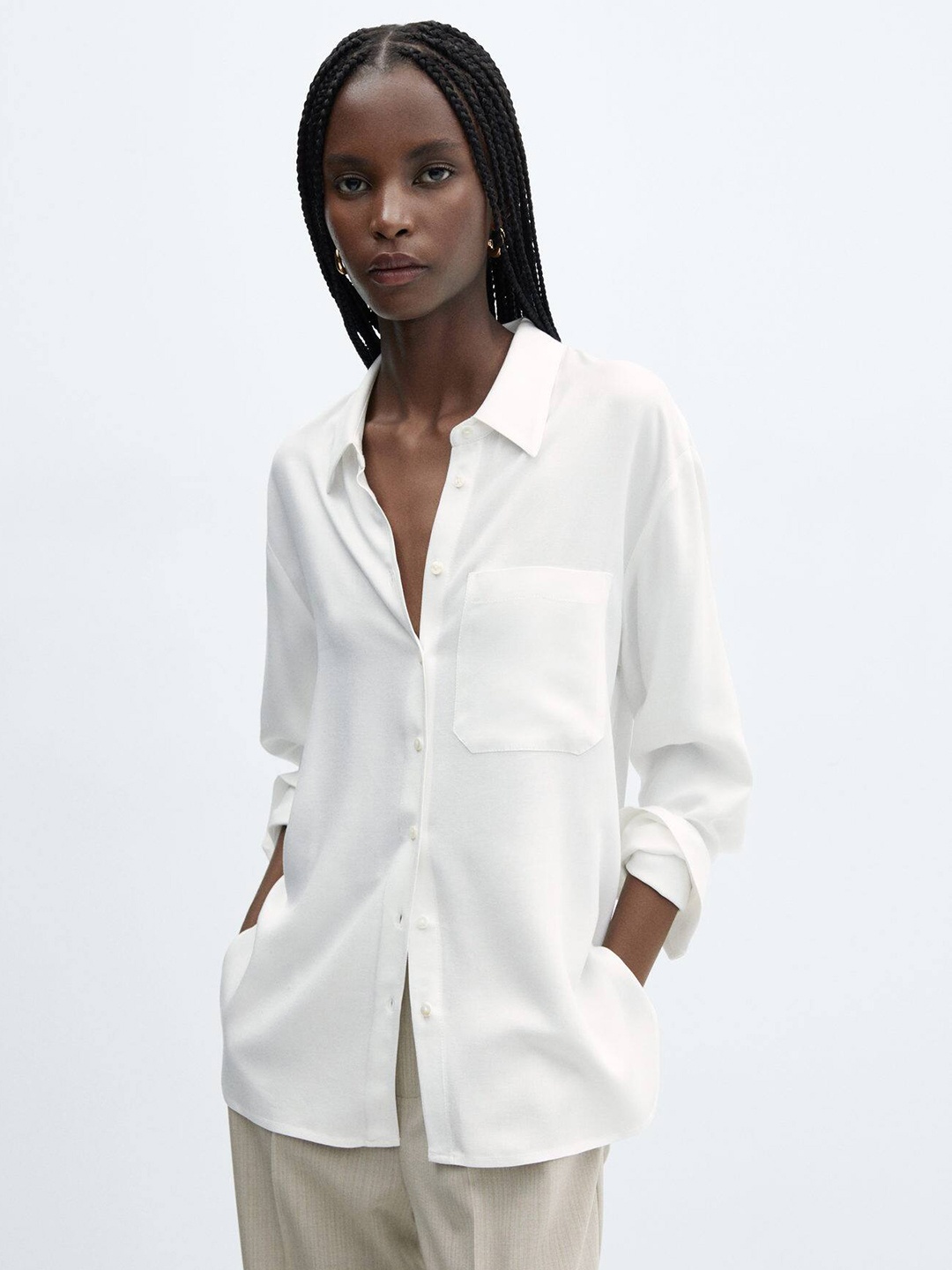 

MANGO Spread Collar Casual Shirt, White