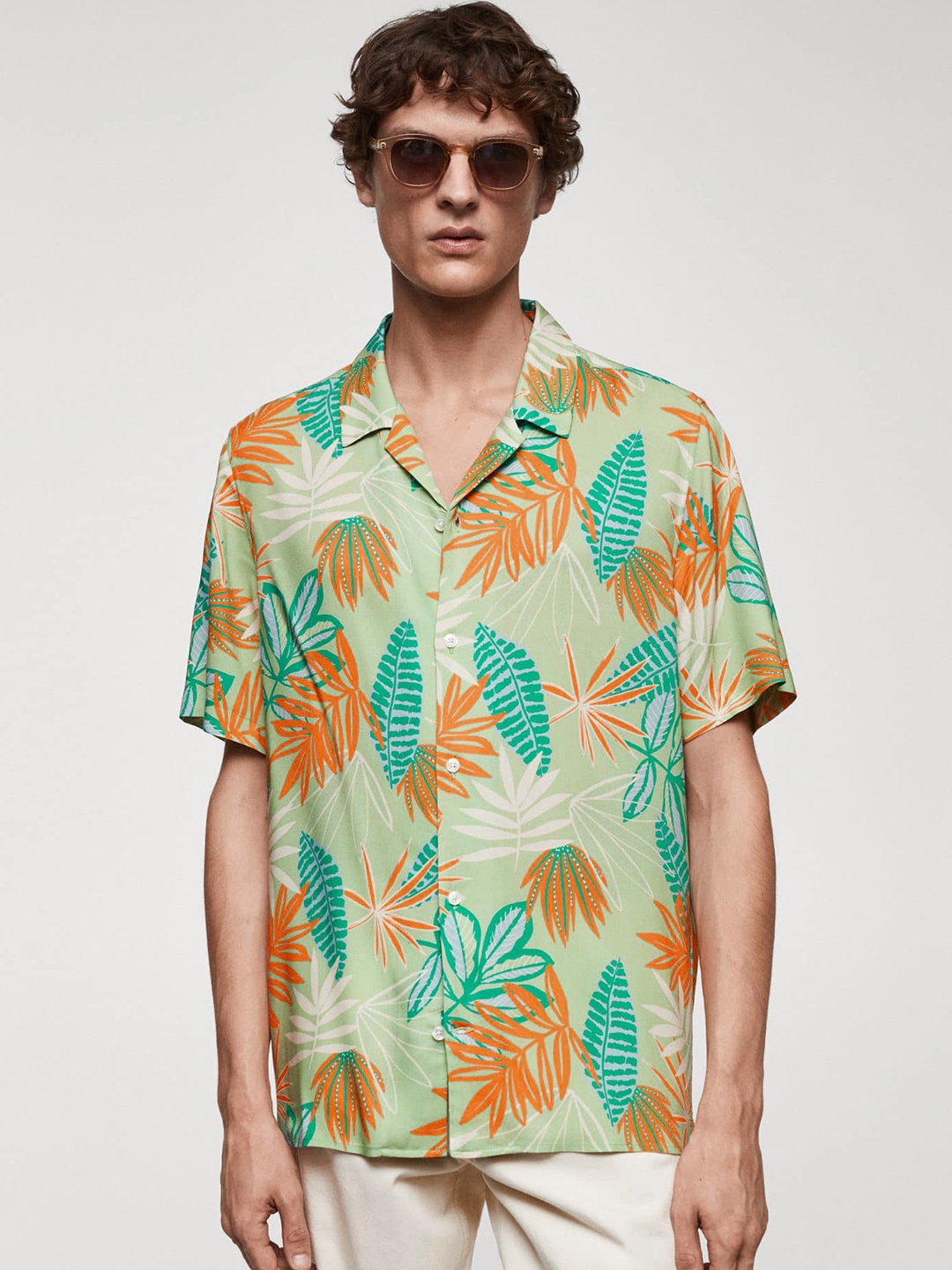 

MANGO MAN Tropical Print Casual Shirt, Green