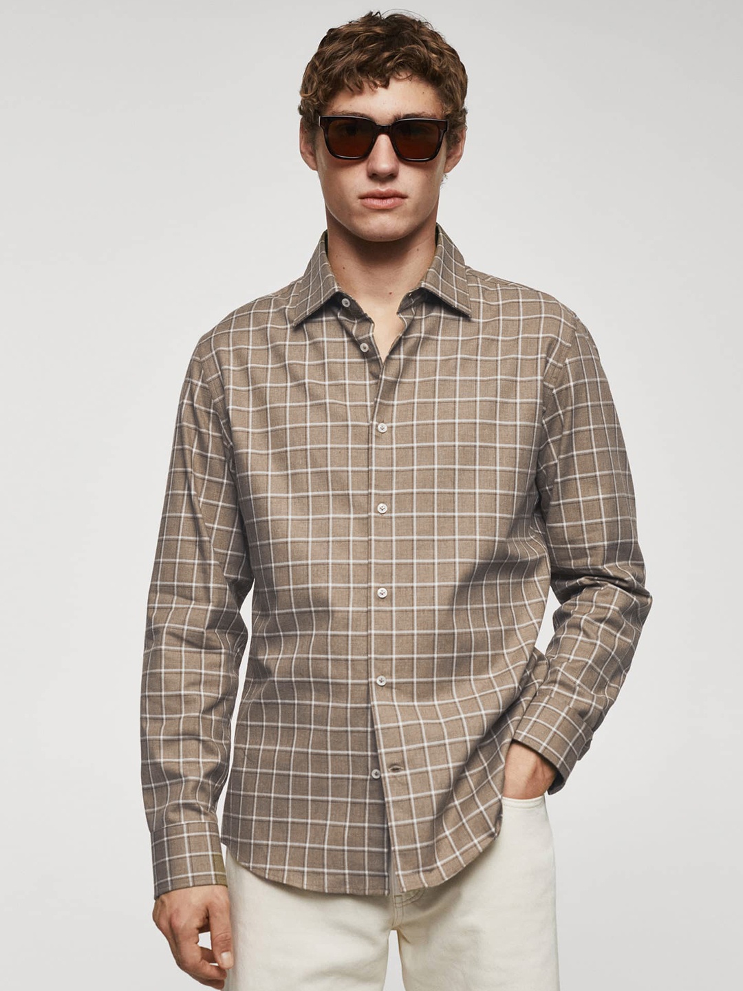 

MANGO MAN Cotton Checked Casual Shirt, Brown