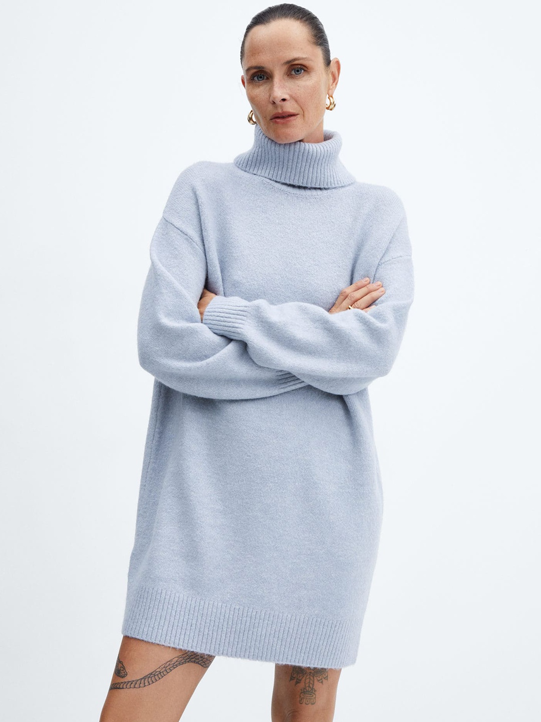 

MANGO Turtle Neck Sweater Dress, Blue