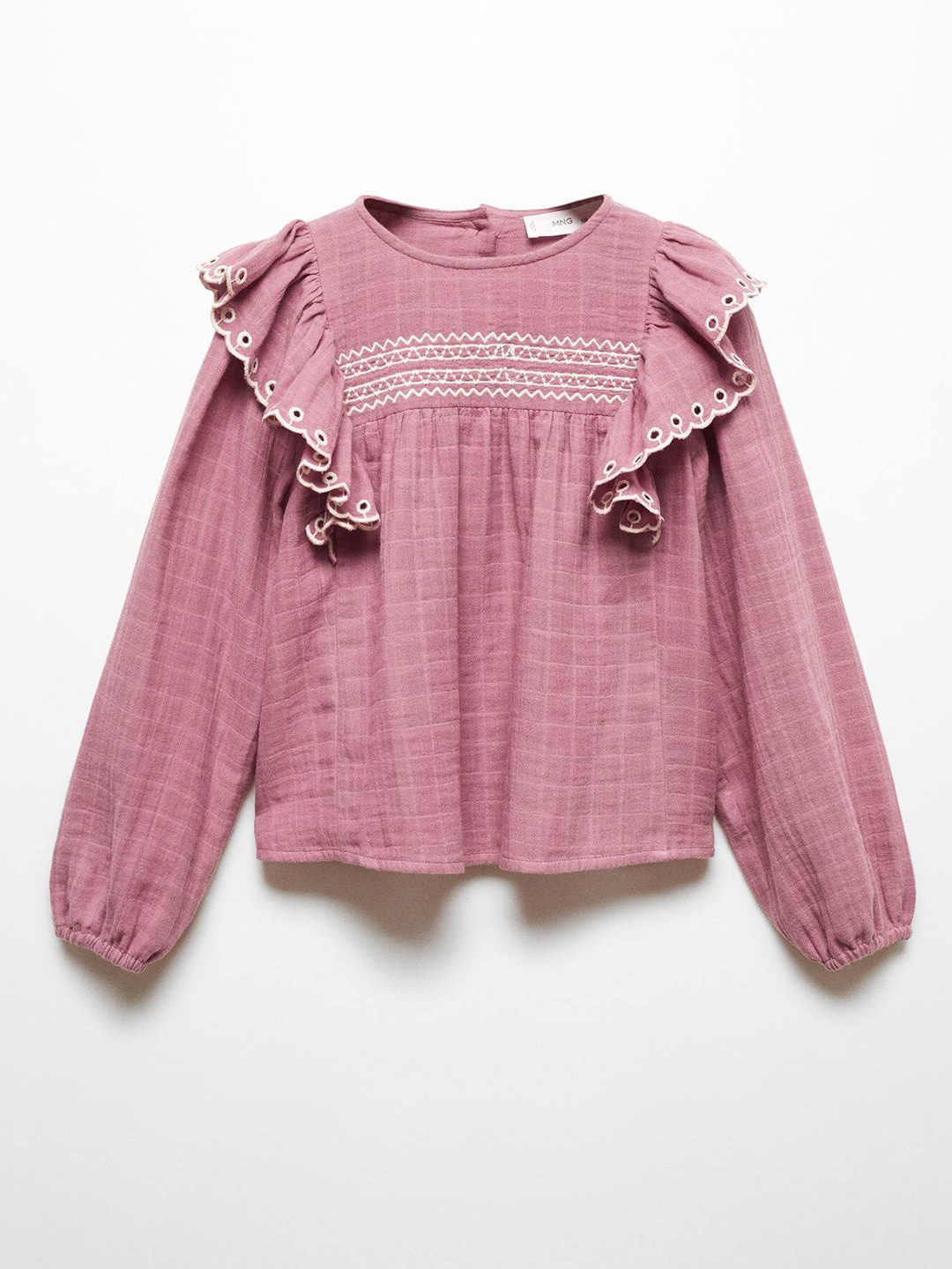 

Mango Kids Puff Sleeve Cotton Top, Pink