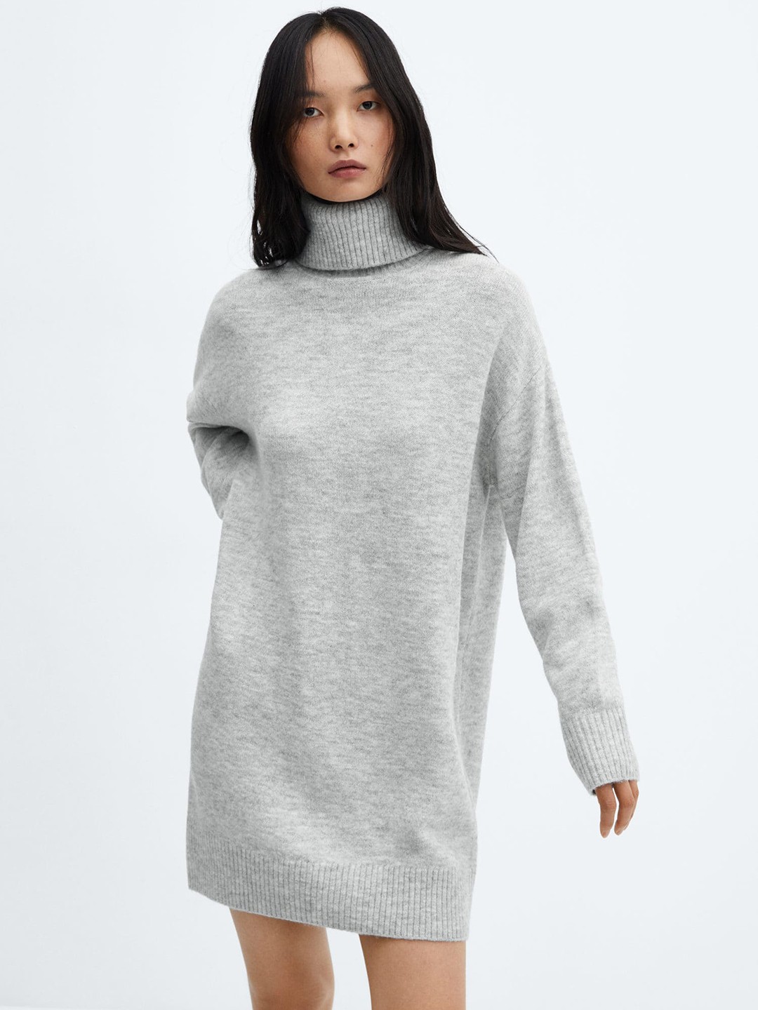 

MANGO High Neck Knitted Mini Dress, Grey