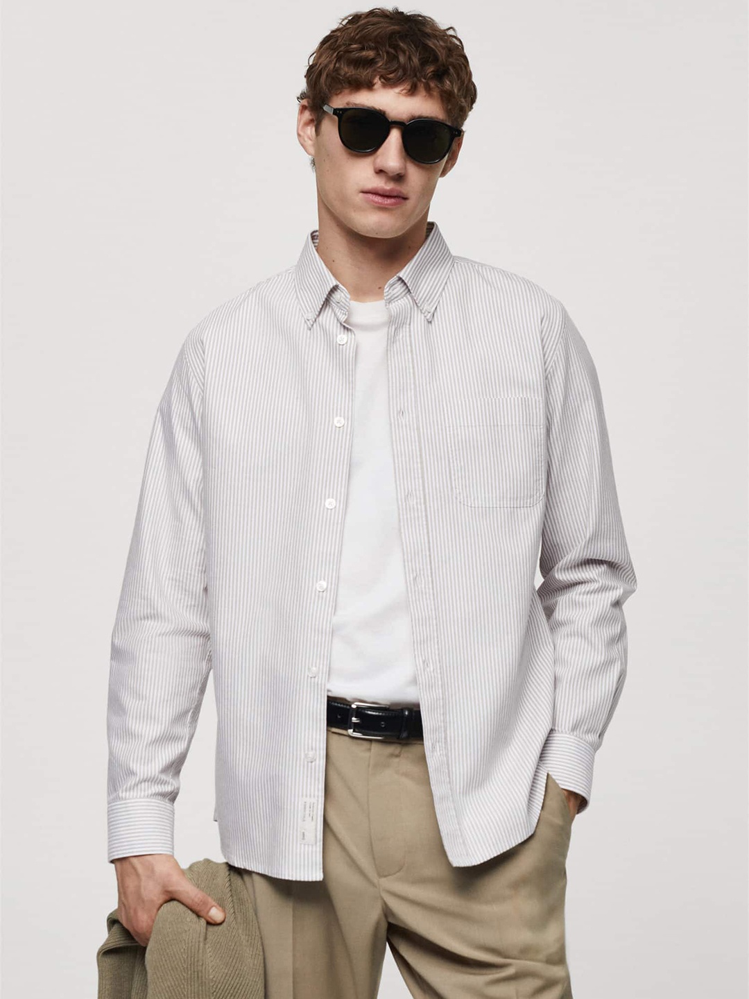 

MANGO MAN Pure Cotton Striped Casual Shirt, Green
