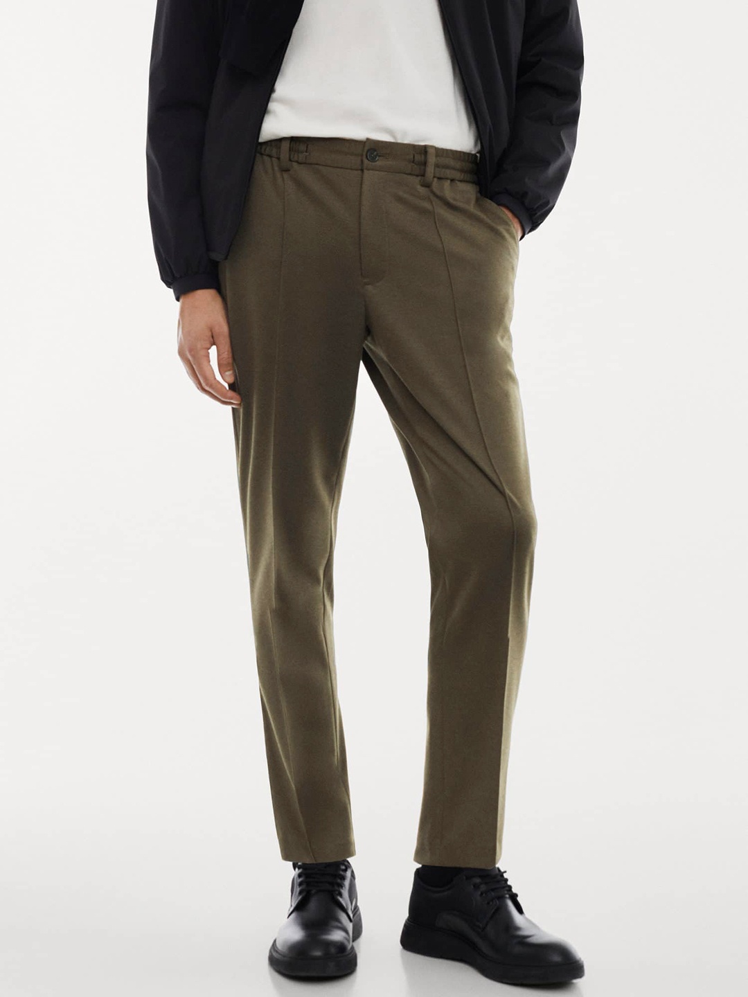 

MANGO MAN Slim Fit Knitted Pleated Trousers, Brown