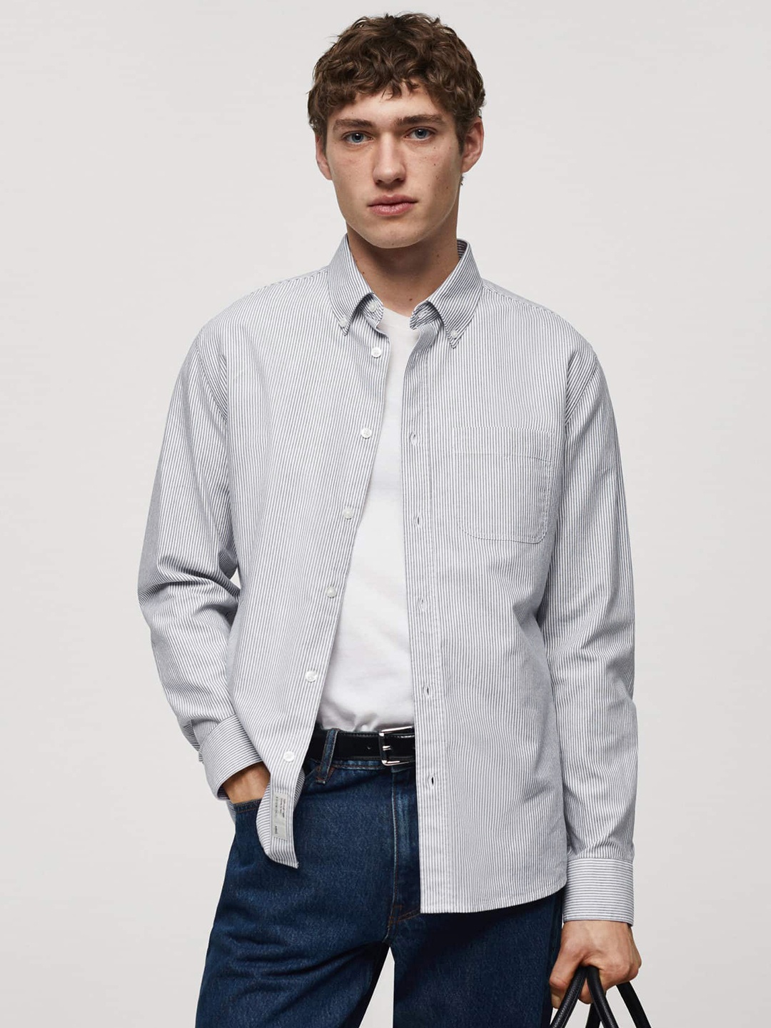 

MANGO MAN Cotton Pinstriped Casual Shirt, White