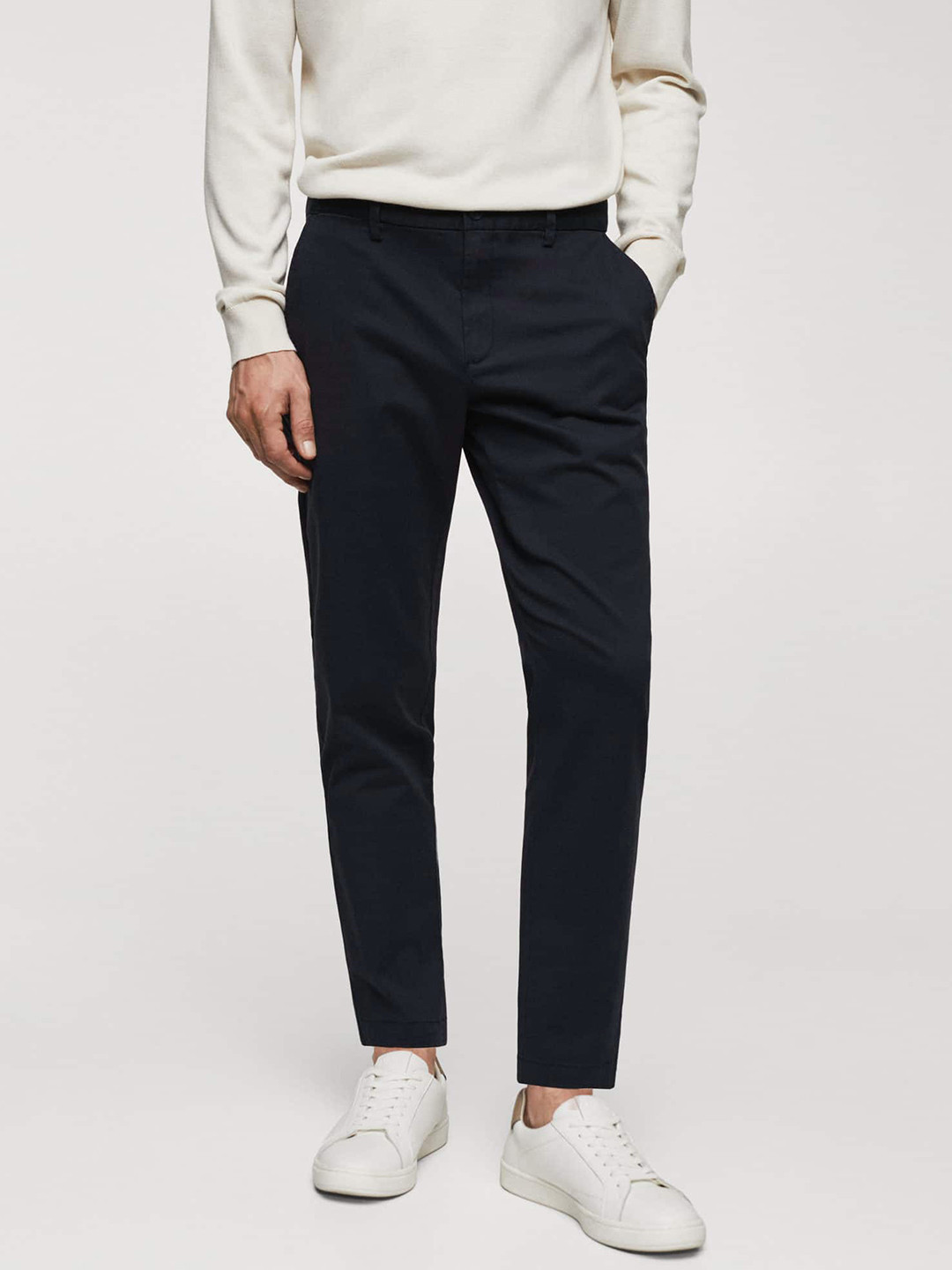 

MANGO MAN Solid Trousers, Navy blue