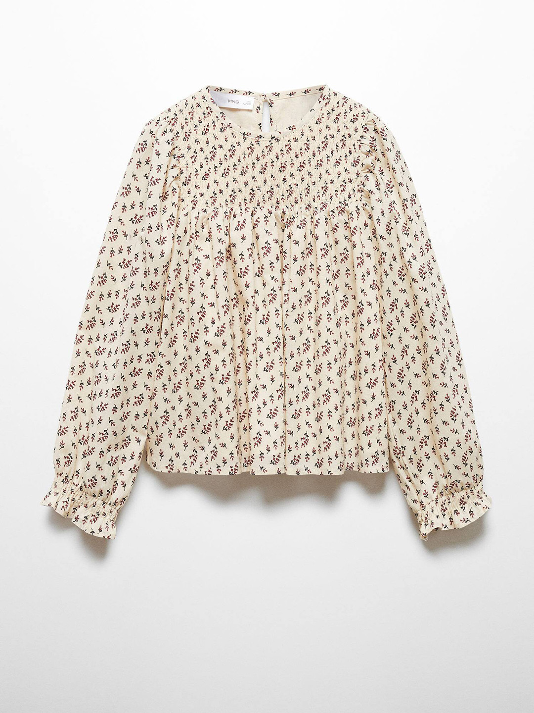 

Mango Kids Floral Print Puff Sleeve Cotton Top, Beige