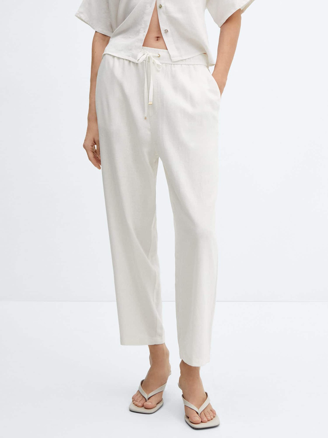 

MANGO Women High-Rise Trousers, White