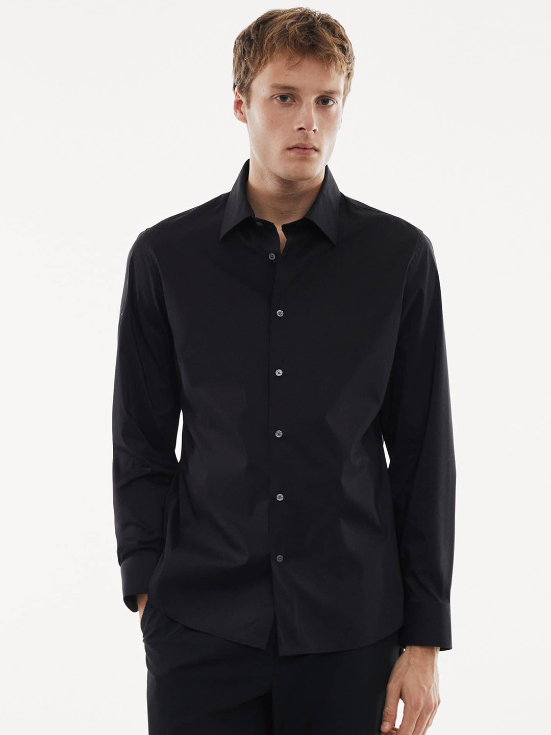 

MANGO MAN Full Sleeves Regular Fit Semiformal Shirt, Black