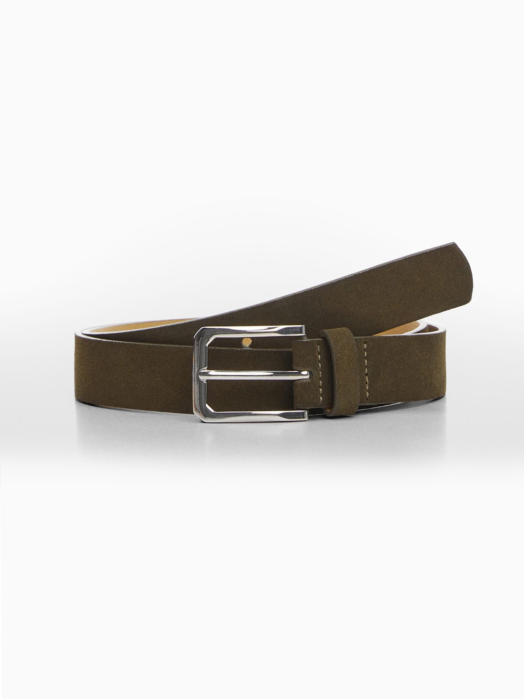 

MANGO MAN Leather Formal Belt, Olive