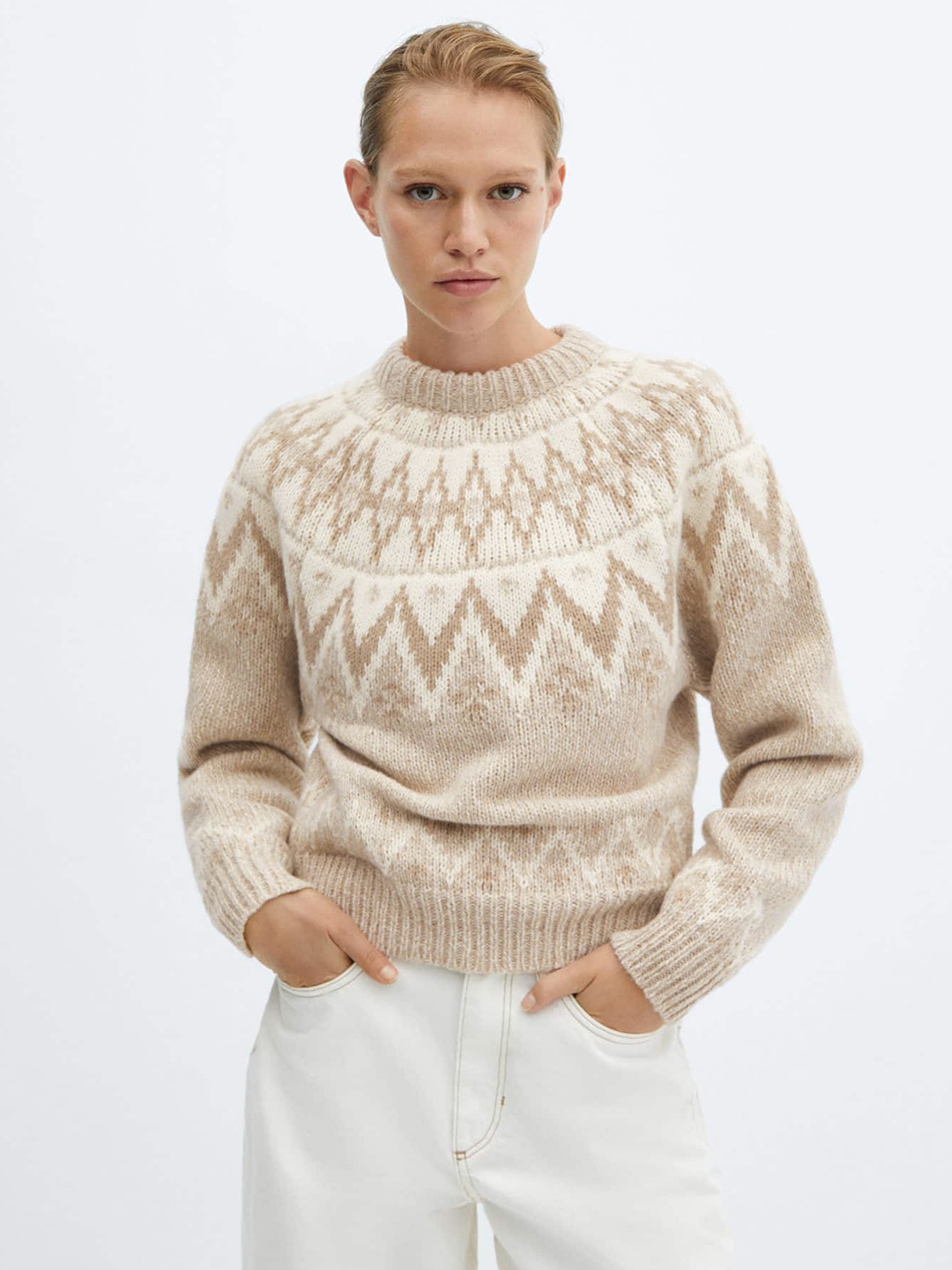 

MANGO Self Designed High Neck Pullover, Cream