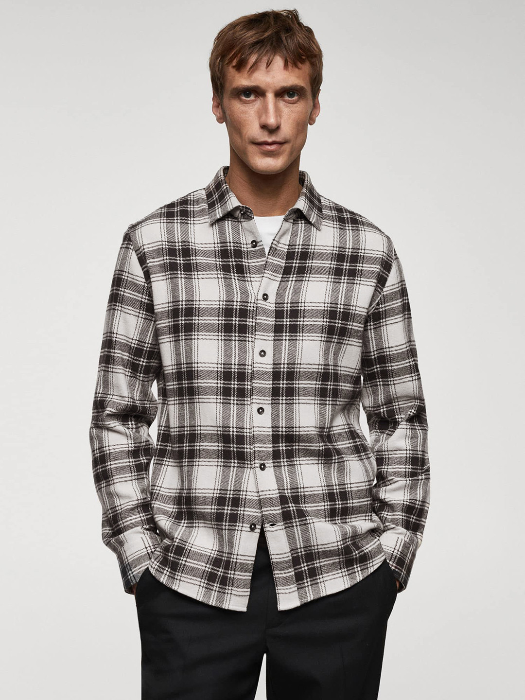 

MANGO MAN Tartan Checked Cotton Casual Shirt, White