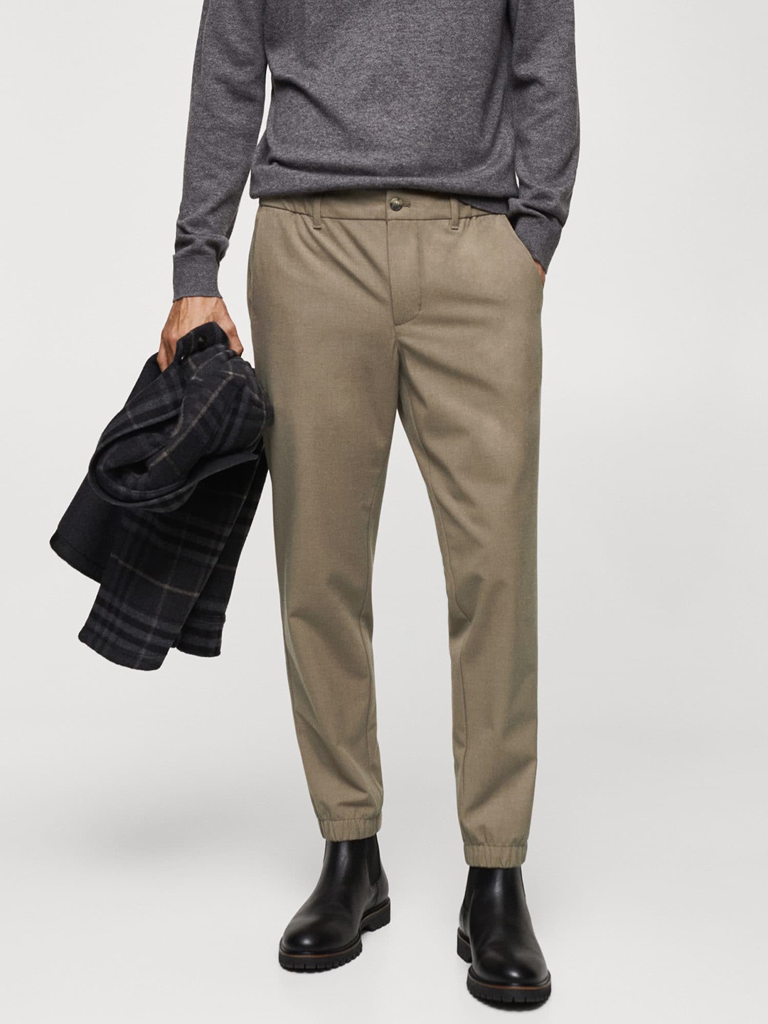 

MANGO MAN Regular Fit Formal Trousers, Beige