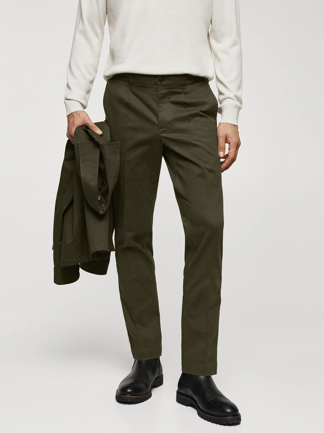 

MANGO MAN Regular Fit Formal Trousers, Olive
