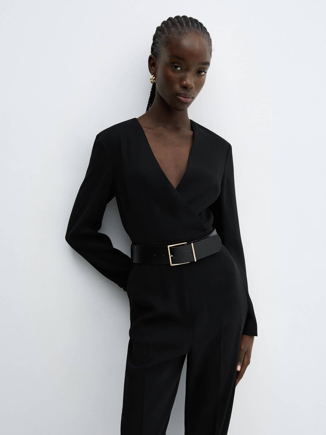 

MANGO Wrap Basic Jumpsuit with Belt, Black