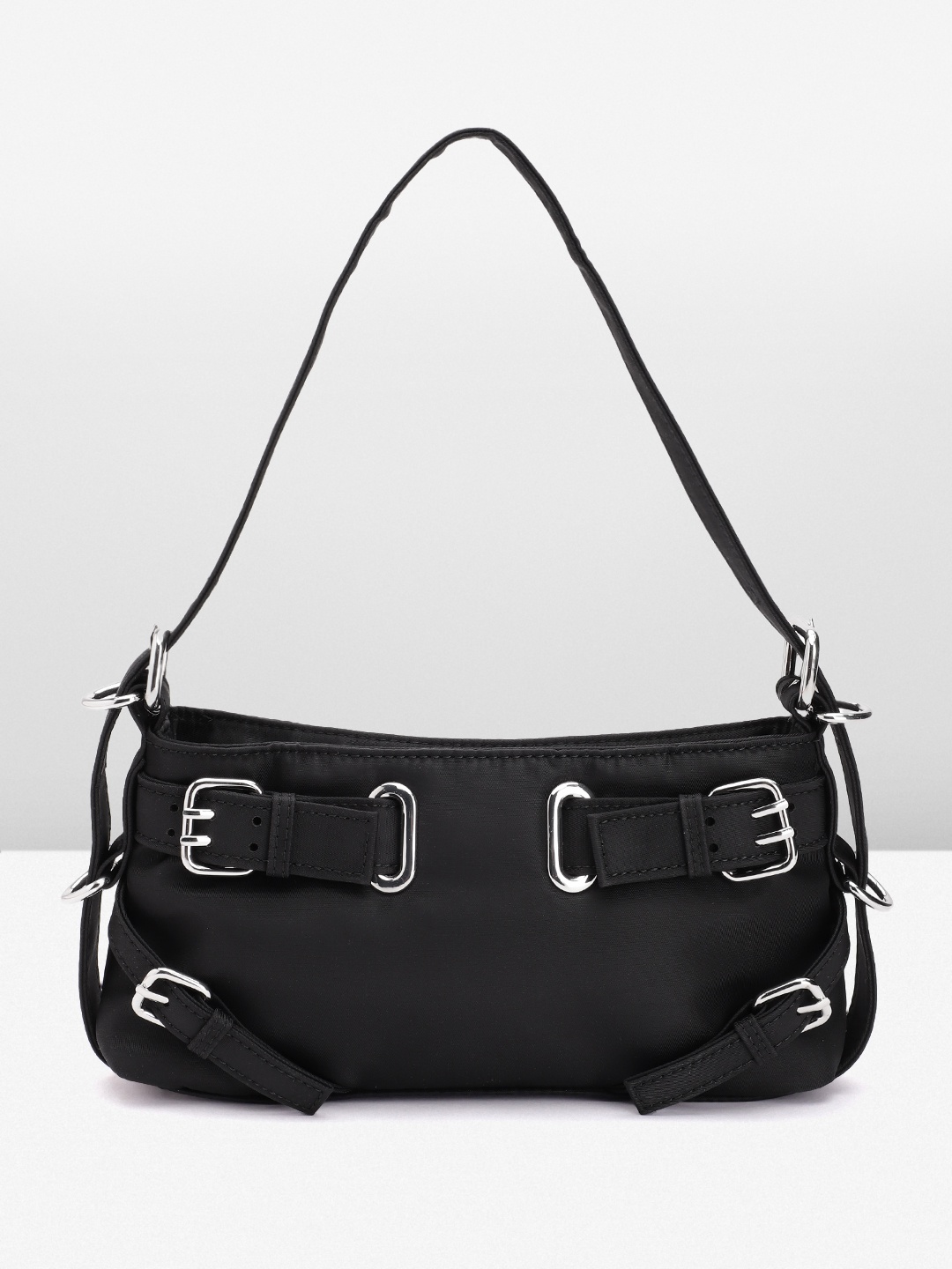 

MANGO Structured Buckle Detail Shoulder Bag, Black