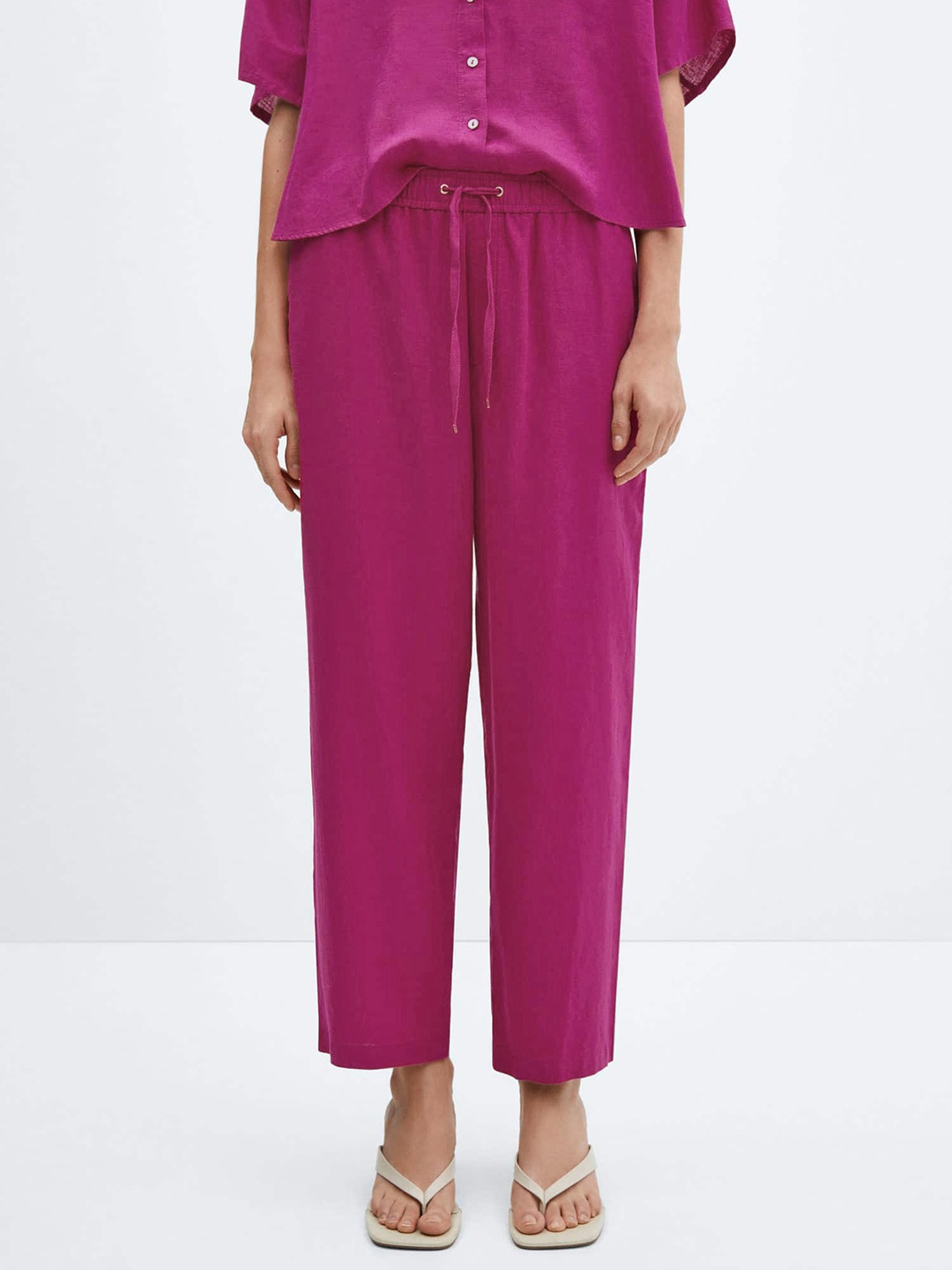 

MANGO Women High-Rise Trousers, Magenta