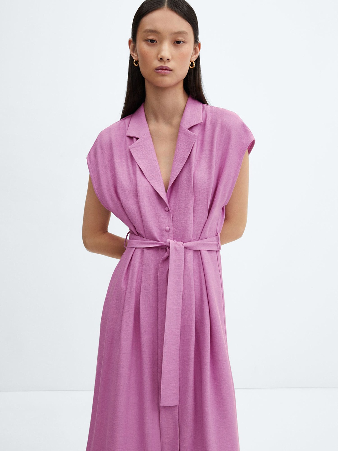 

MANGO Shirt Midi Dress with Belt, Pink