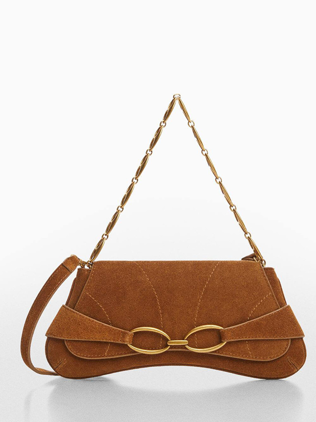 

MANGO Leather Shoulder Bag, Brown